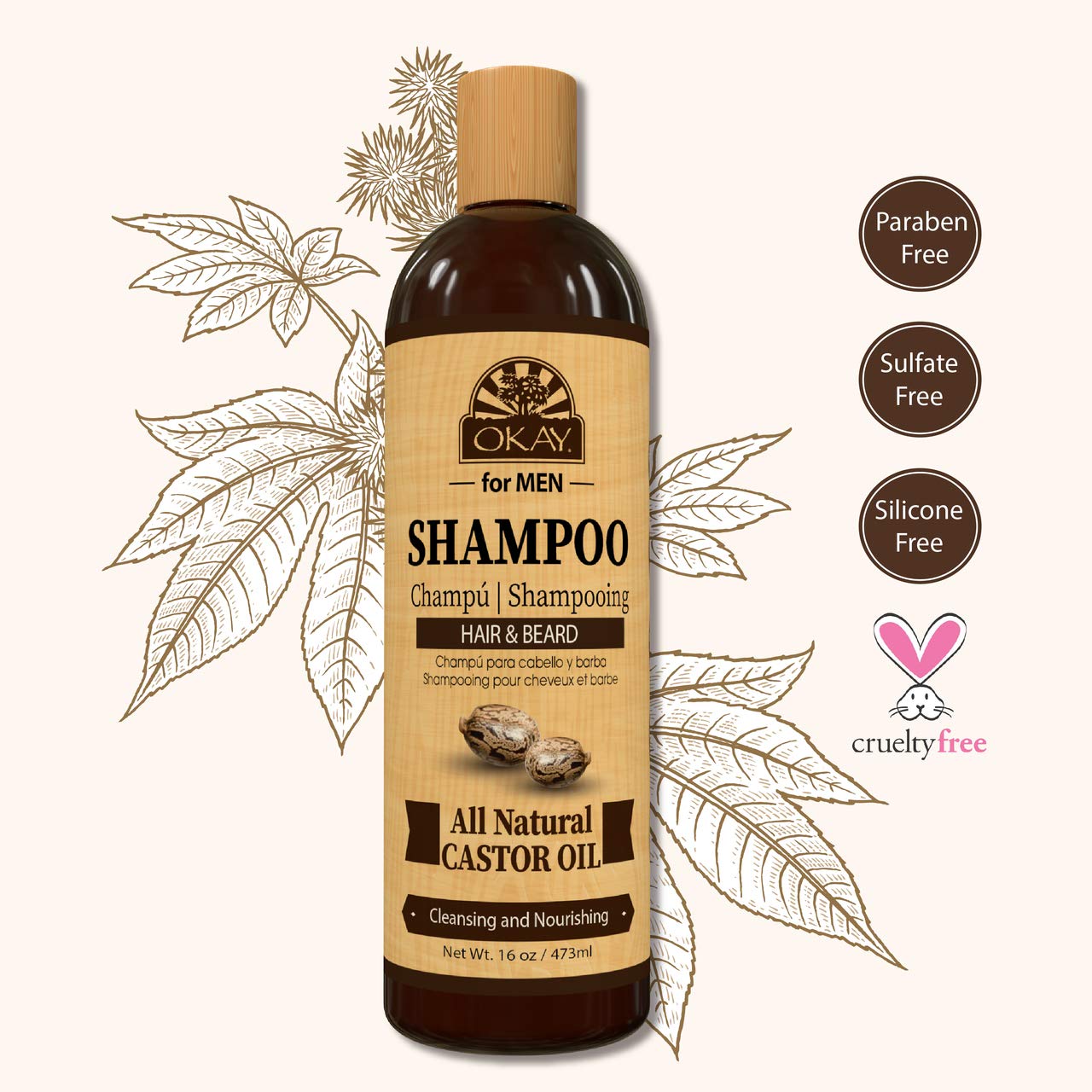 Foto 2 | Shampoo Okay Para Hombre, Aceite De Ricino Para Barba Y Cabello, 473 Ml - Venta Internacional.