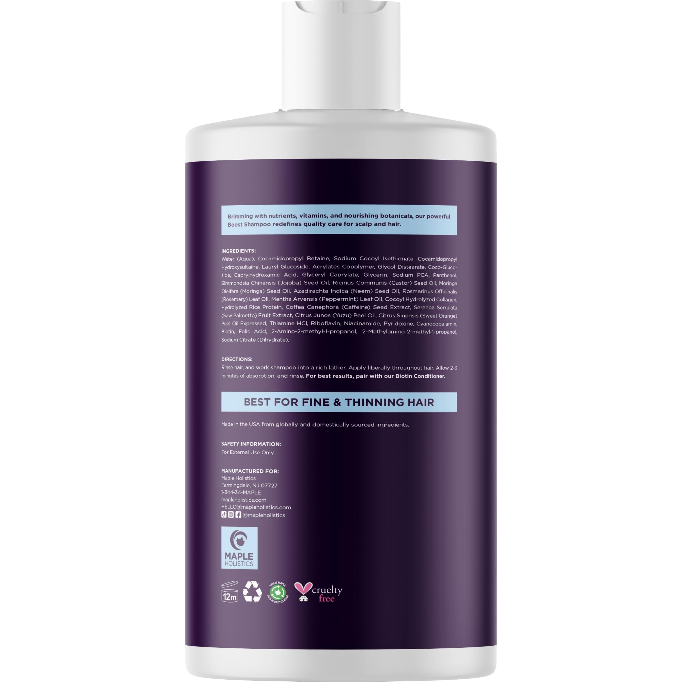 Foto 5 pulgar | Champú Maple Holistics Advanced Biotina Para El Crecimiento Del Cabello, 250 Ml - Venta Internacional.