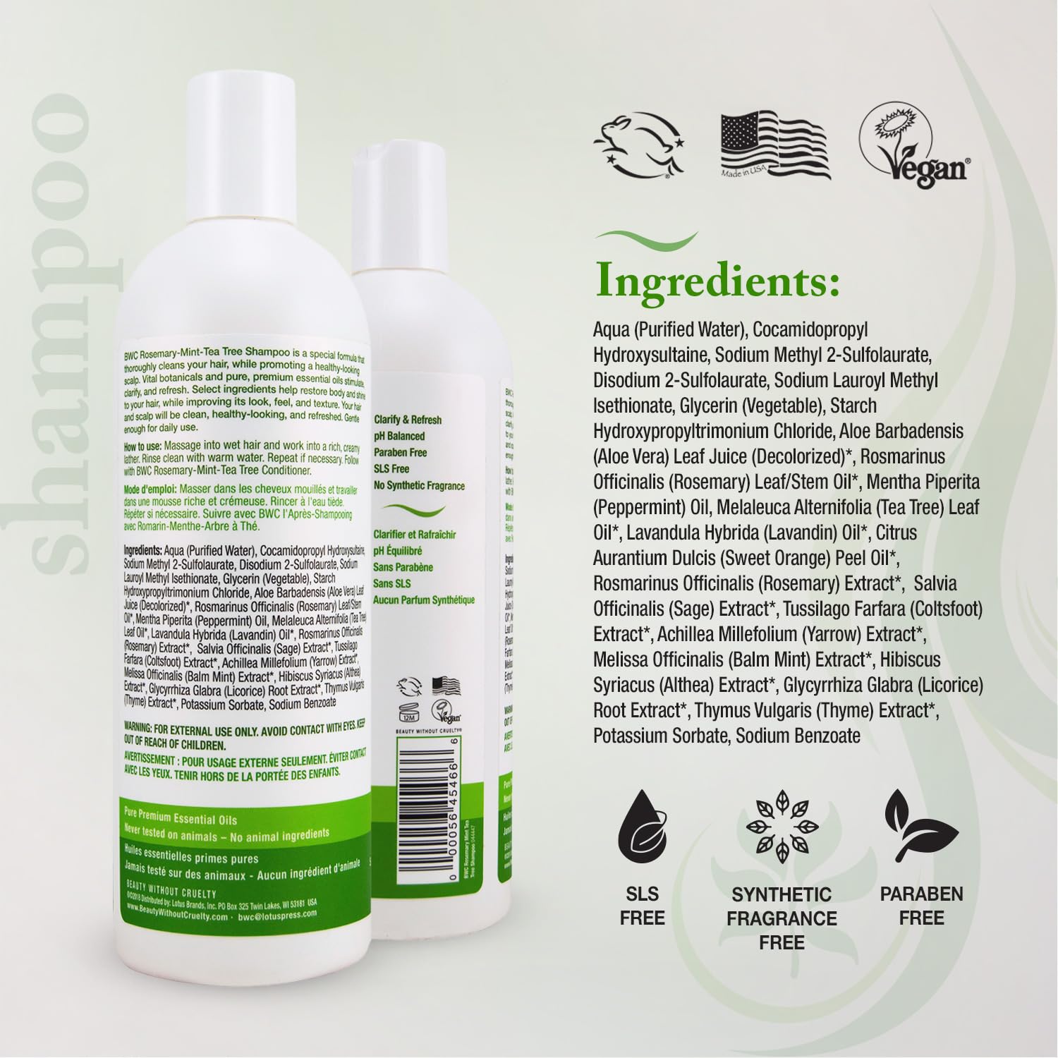 Foto 3 pulgar | Champú Beauty Without Cruelty Clarifying Rosemary Mint Tea Tree - Venta Internacional.