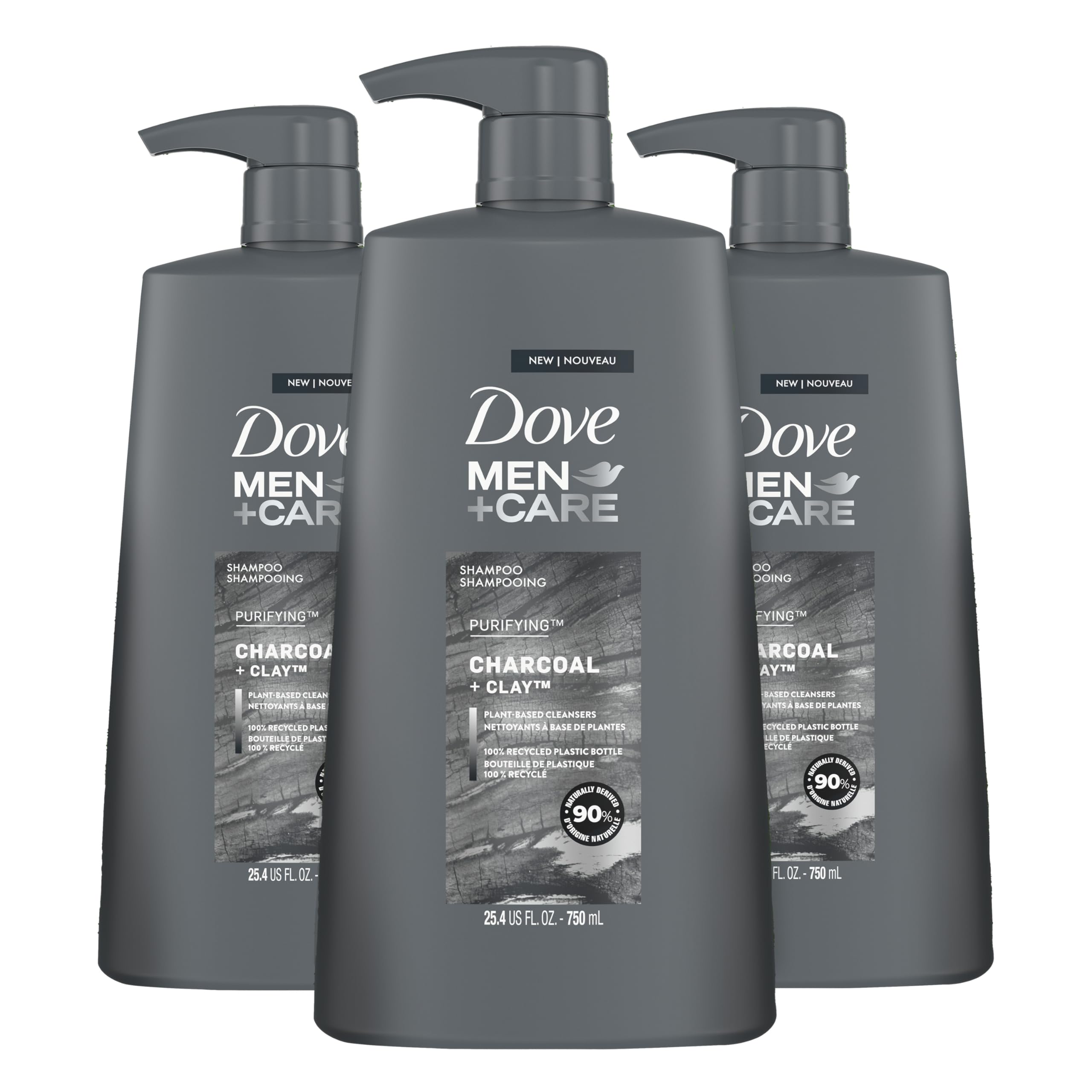 Champú Dove Men + Care Charcoal + Clay, 750 Ml, Paquete De 3 - Venta Internacional.