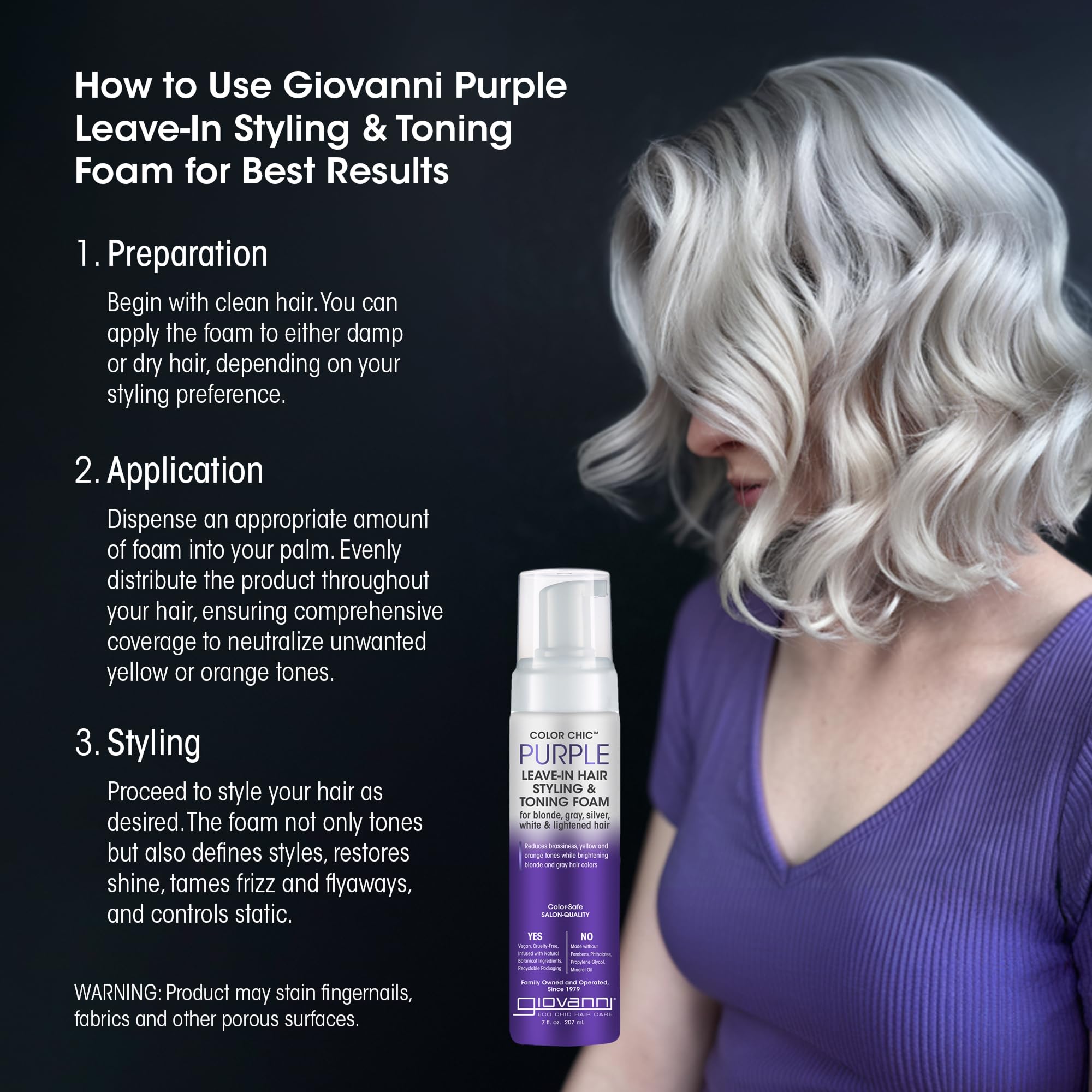 Foto 7 pulgar | Espuma Para Peinar Y Tonificar El Cabello Giovanni Color Chic Purple 200 Ml - Venta Internacional.