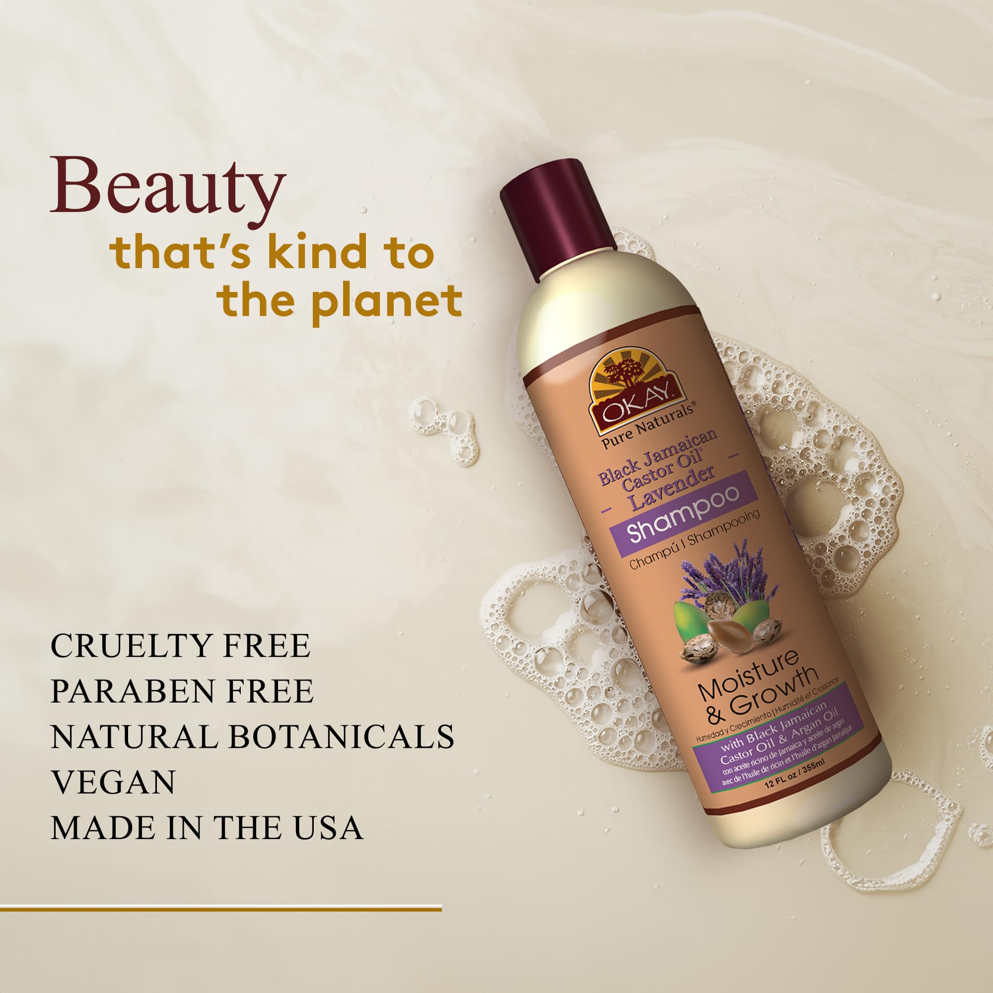 Foto 4 pulgar | Shampoo Okay Black Con Aceite De Ricino Jamaicano Y Lavanda 355 Ml - Venta Internacional.