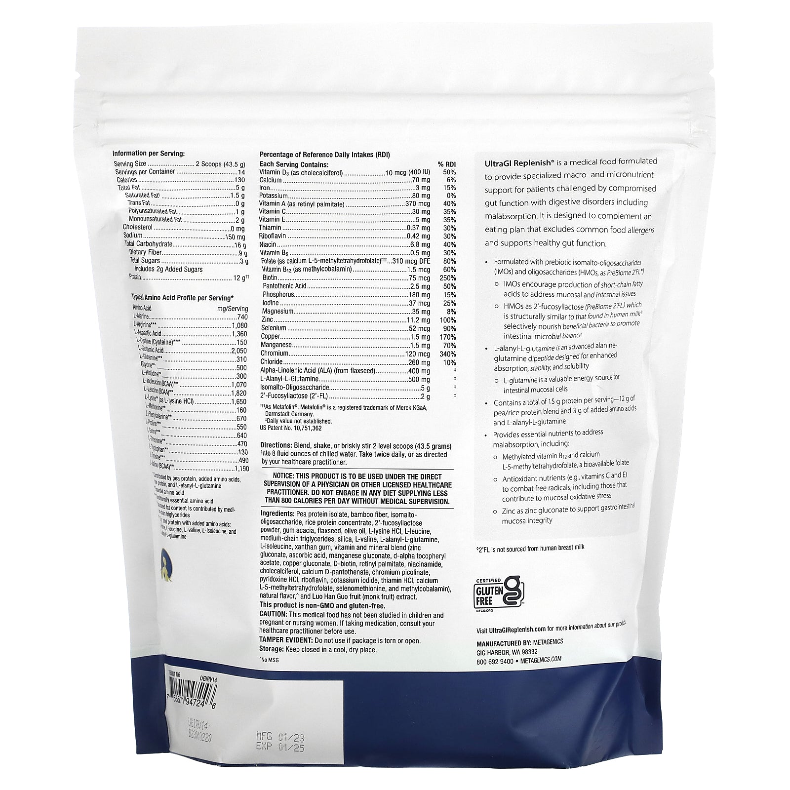 Foto 2 | Suplemento Metagenics Ultragi Replenish Vanilla 609 G - Venta Internacional.
