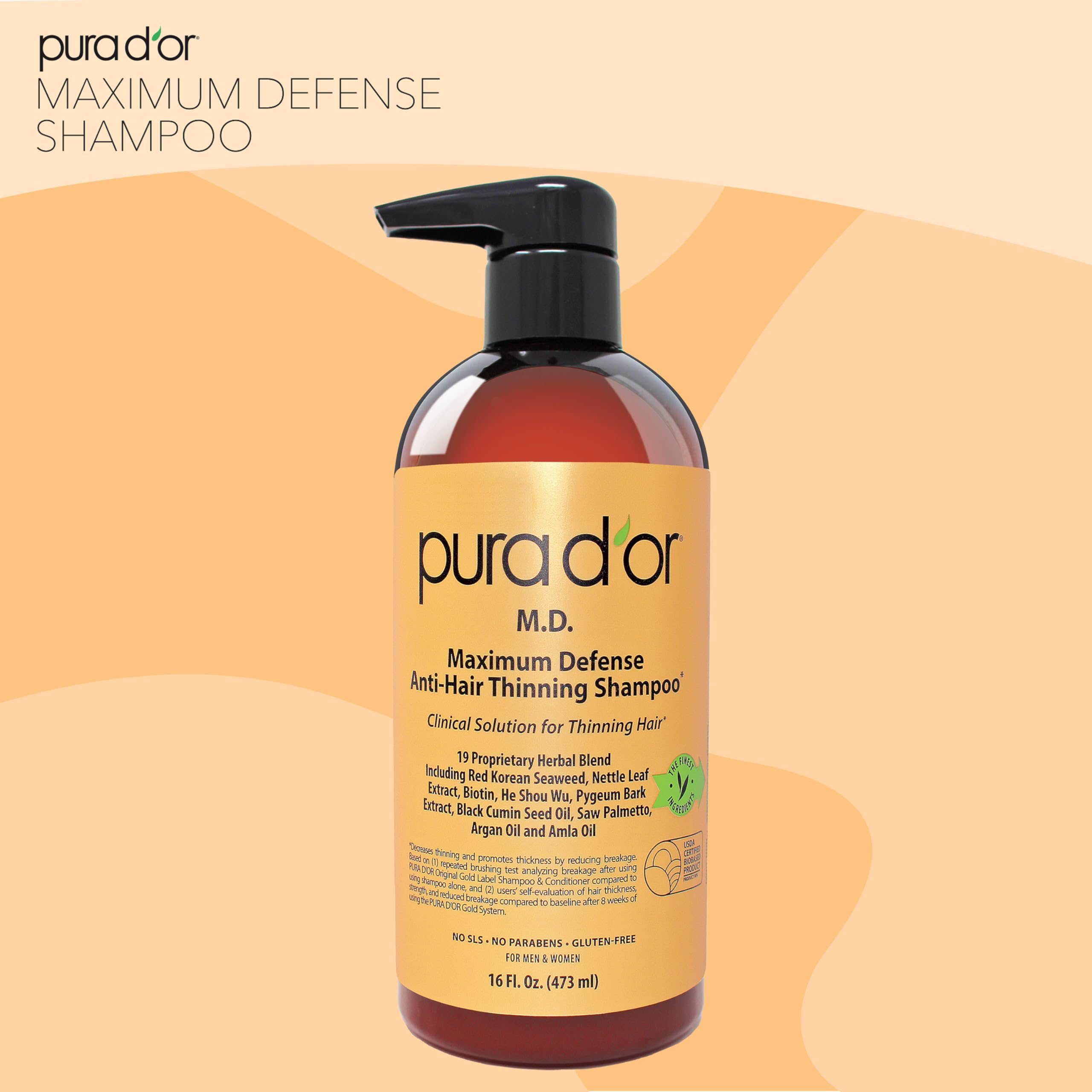 Foto 7 pulgar | Champú Pura D'or Md Antiadelgazante Maximum Defense 473 Ml - Venta Internacional.