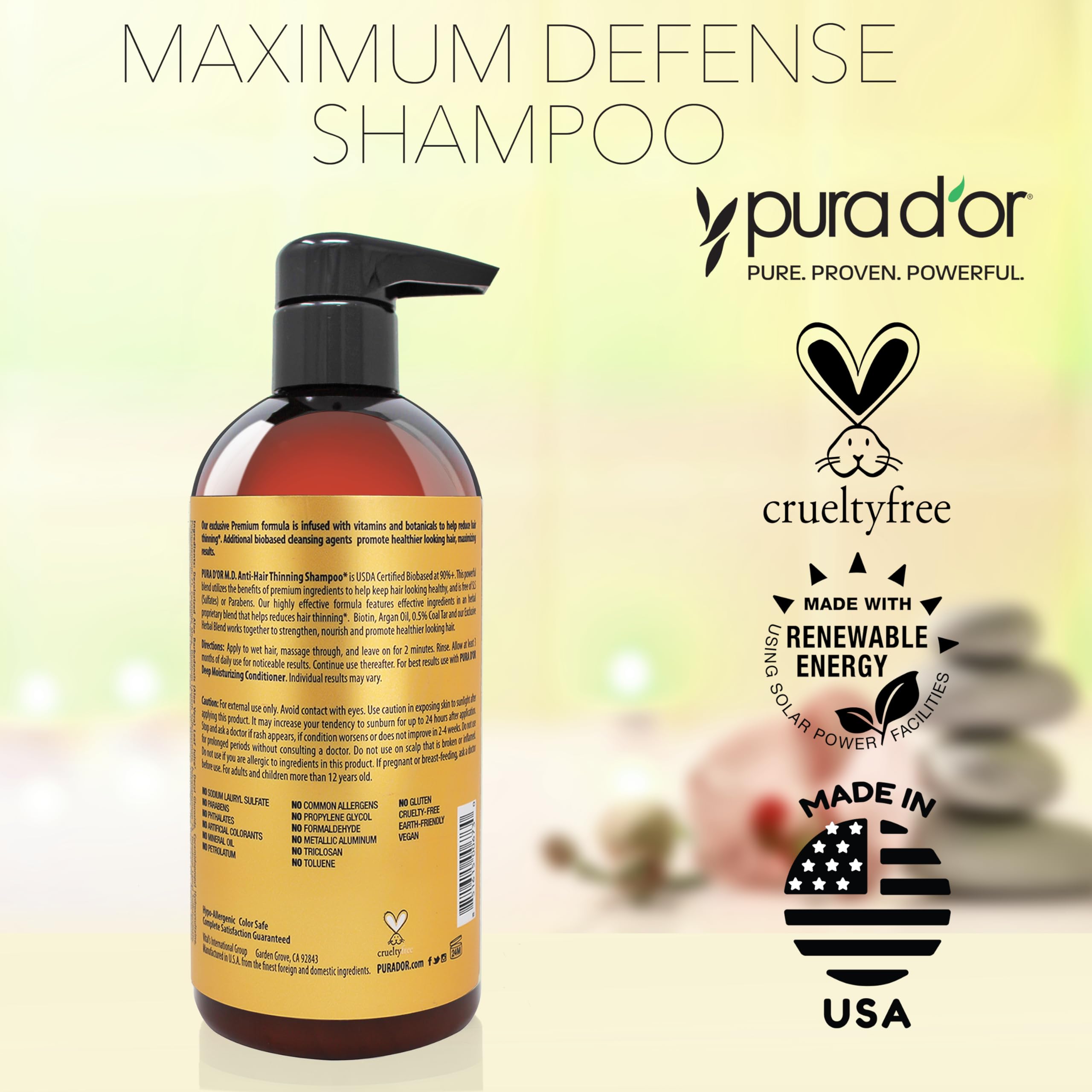 Foto 8 pulgar | Champú Pura D'or Md Antiadelgazante Maximum Defense 473 Ml - Venta Internacional.