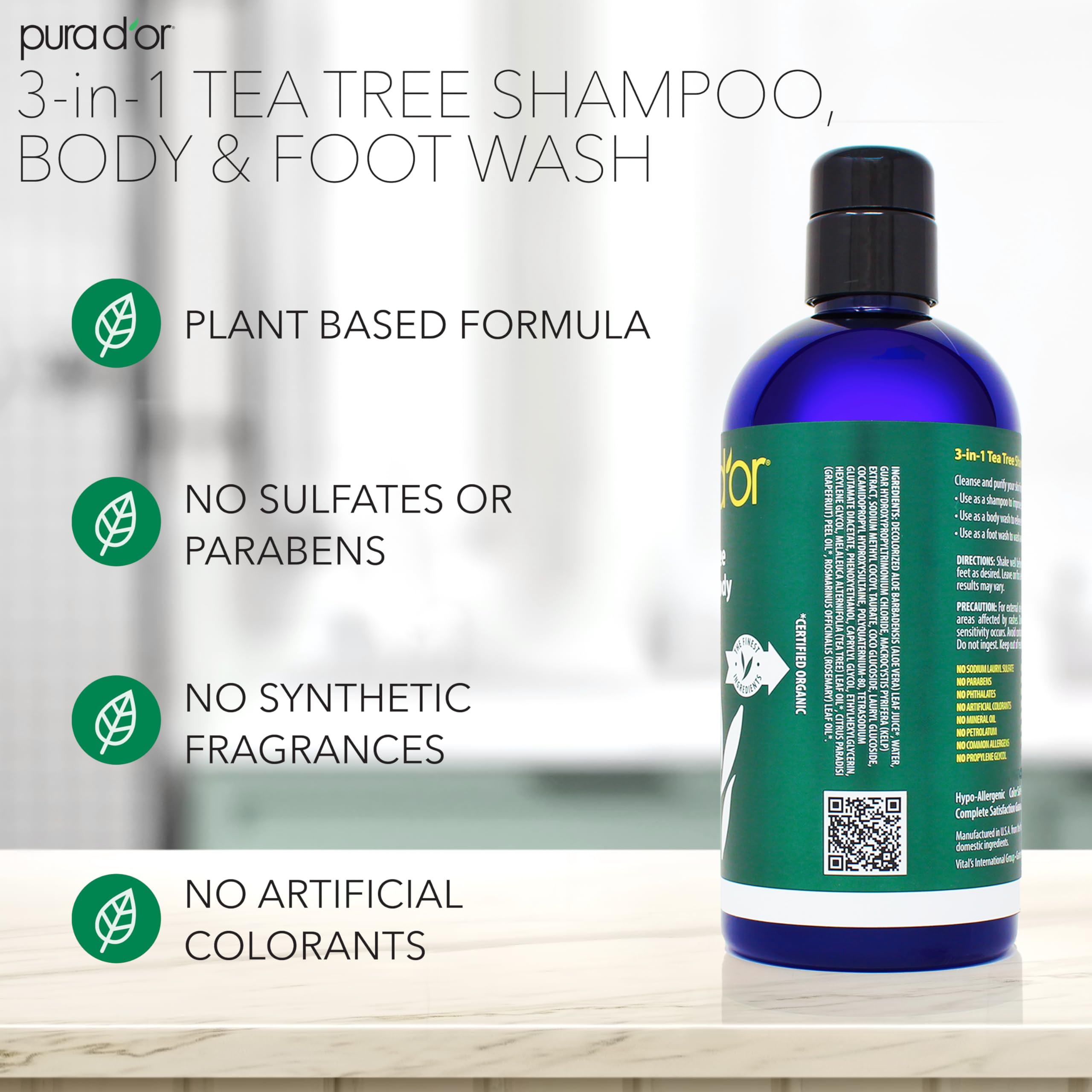 Foto 3 | Champú  Gel De Baño Y Pies Pura D'or Tea Tree 500 Ml - Venta Internacional.