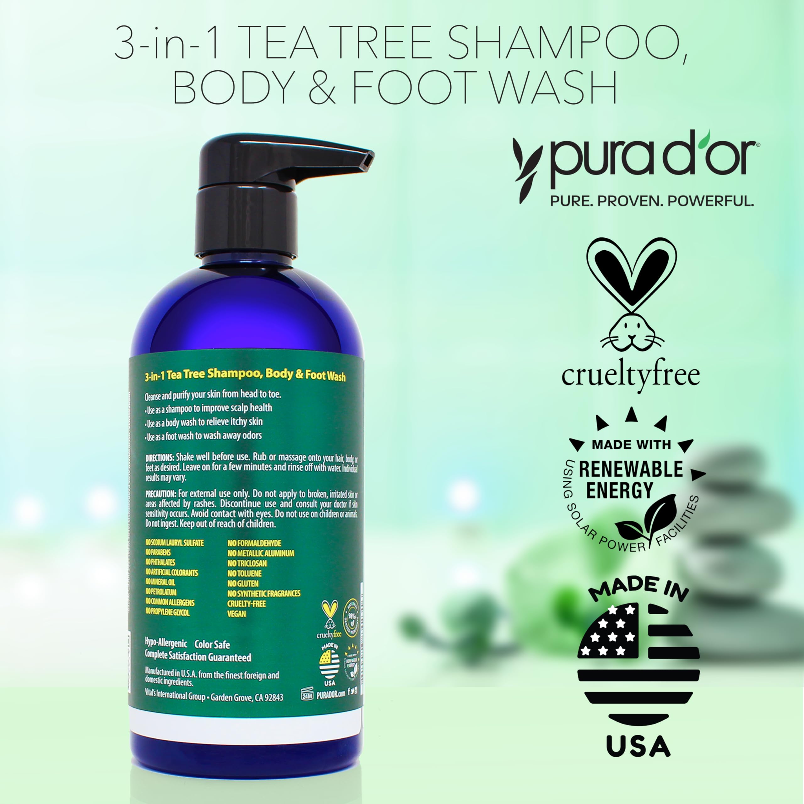 Foto 5 | Champú  Gel De Baño Y Pies Pura D'or Tea Tree 500 Ml - Venta Internacional.