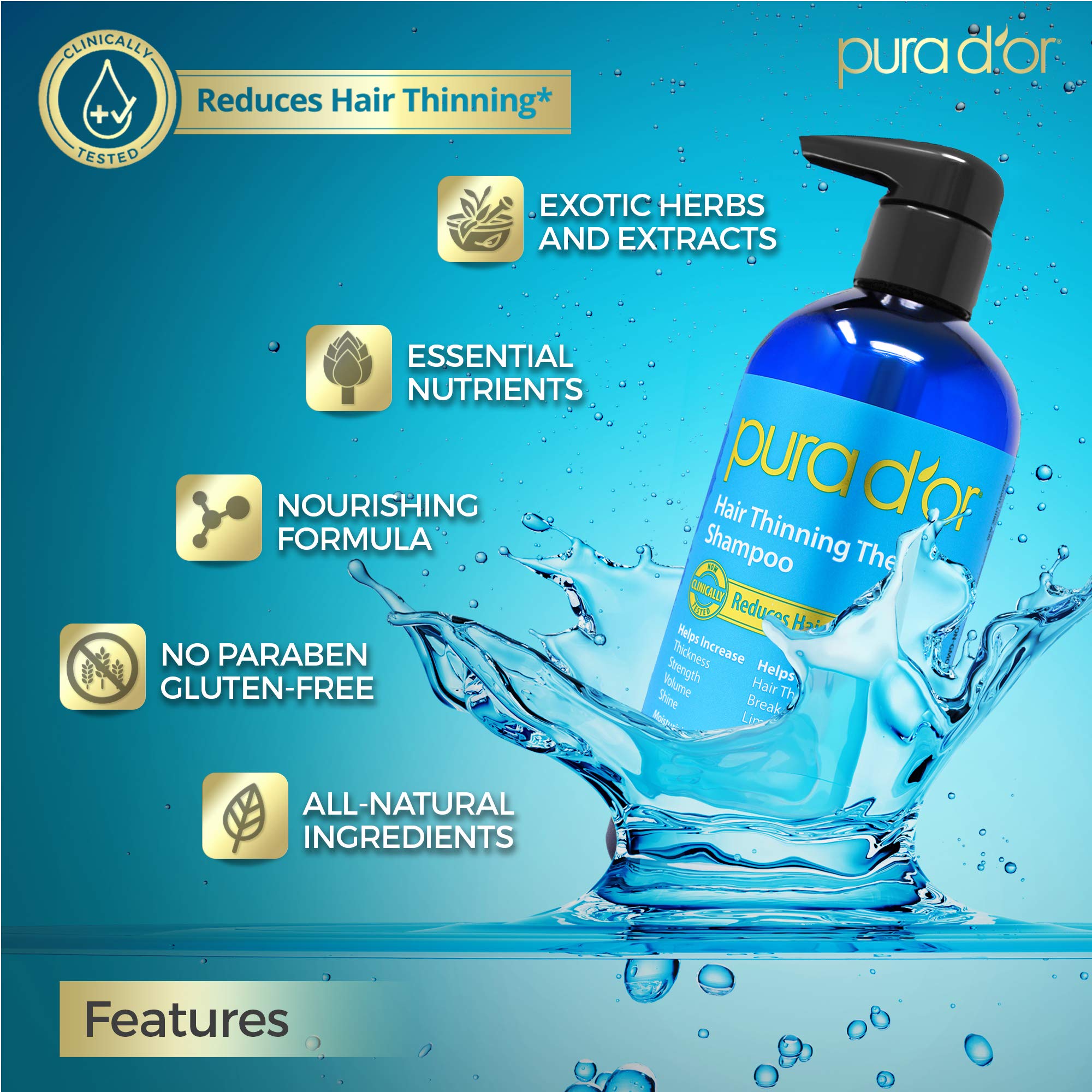 Foto 5 pulgar | Champú Pura D'or Para Adelgazar El Cabello Con Biotina  473 Ml - Venta Internacional.