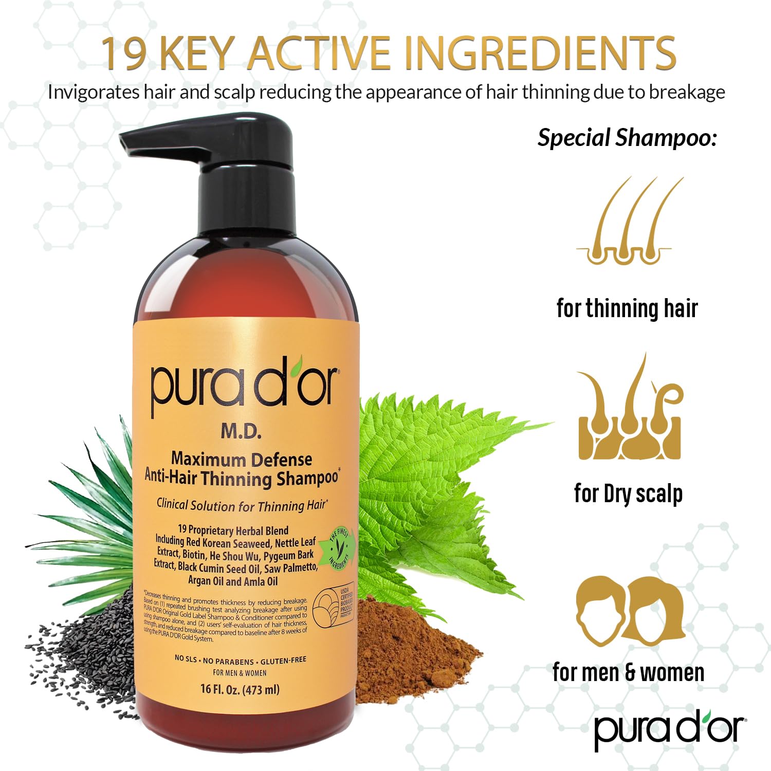Foto 2 | Set De Champú Y Acondicionador Pura D'or Md Antidiluyente 480 Ml X2 - Venta Internacional.