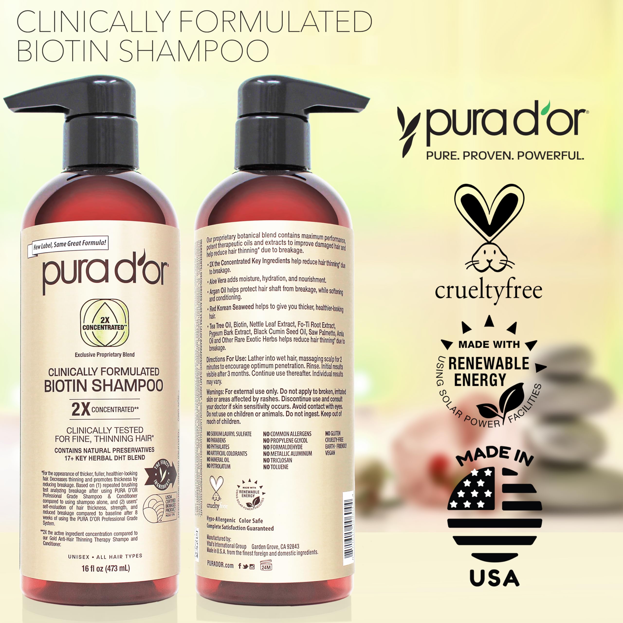 Foto 6 | Champú Pura D'or Con Biotina De Grado Profesional  480 Ml  Antidiluyente - Venta Internacional.
