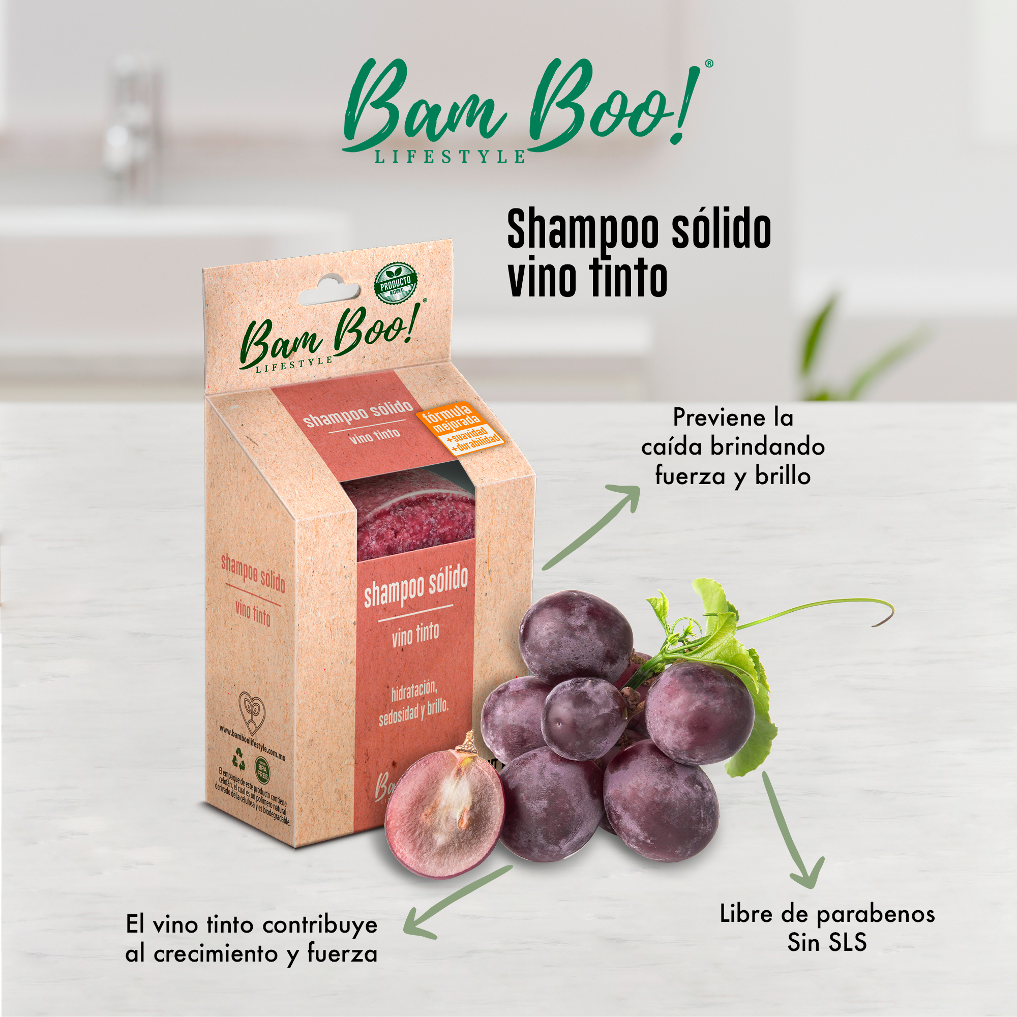 Foto 3 pulgar | Tres Shampoos Sólidos de Vino Tinto 80 gr Bam Boo! Lifestyle