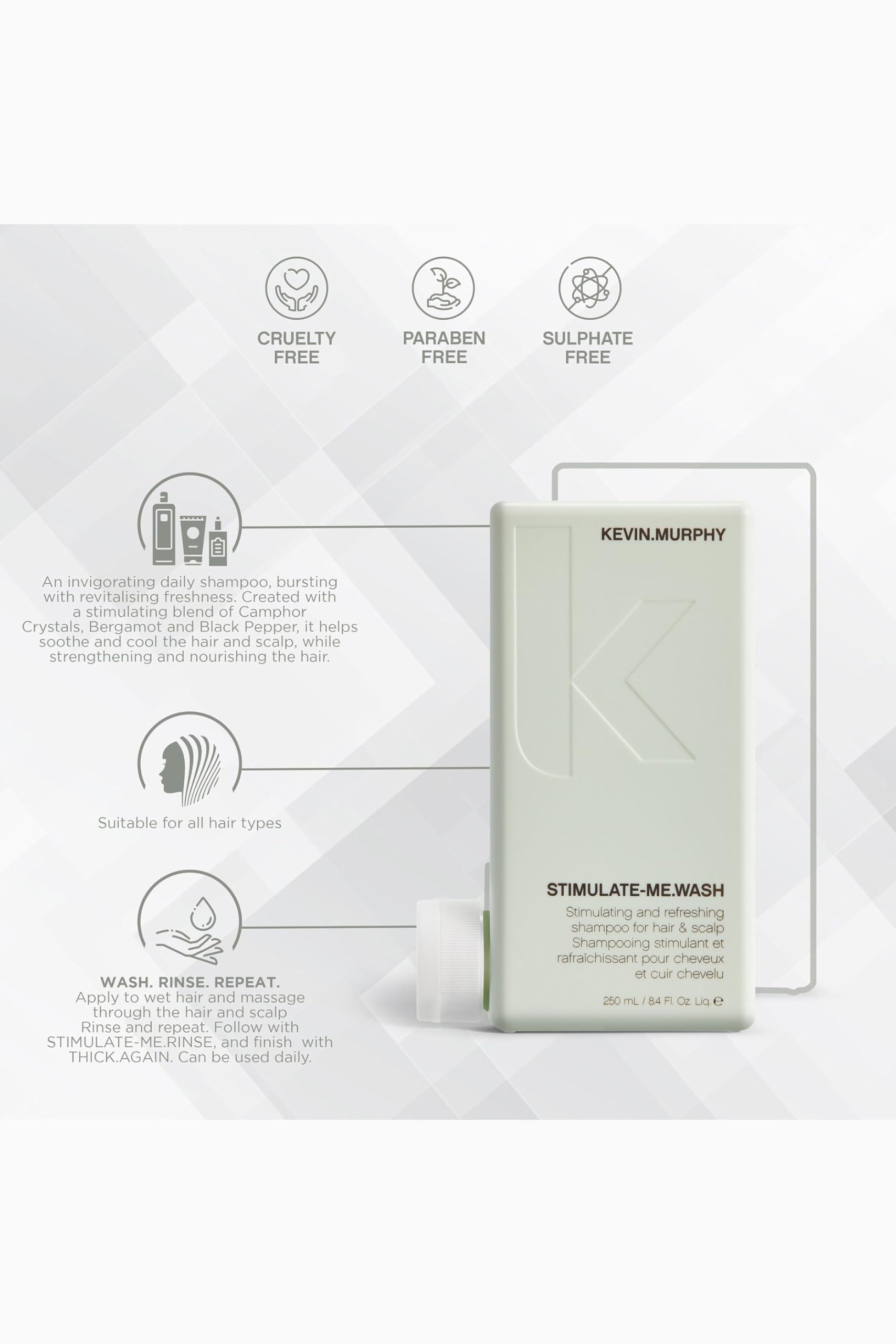 Foto 4 pulgar | Champú Kevin Murphy Stimulate Me Wash Para Hombre 250 Ml - Venta Internacional.