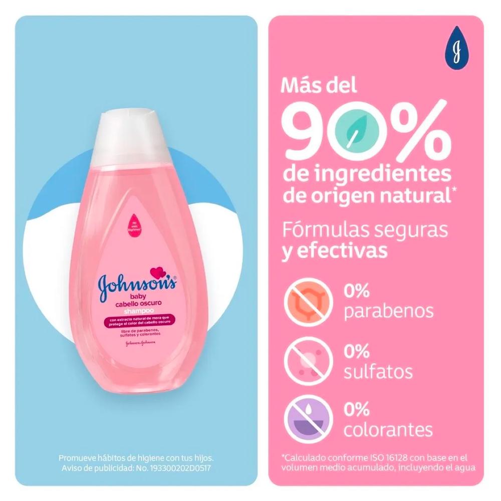 Foto 4 pulgar | Shampoo Johnson's Baby Cabello Oscuro 200 ml