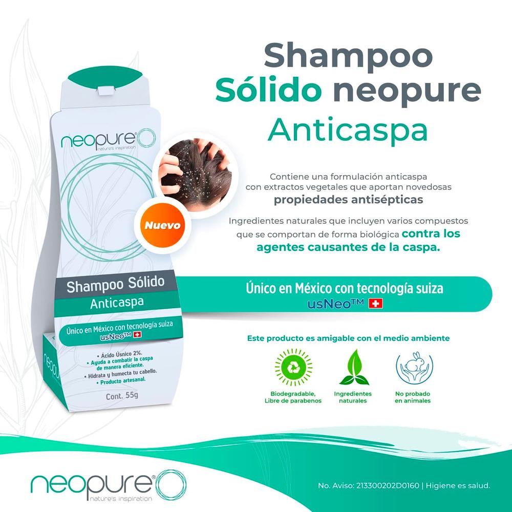 Foto 4 pulgar | Shampoo Sólido Neopure Anticaspa 55 g