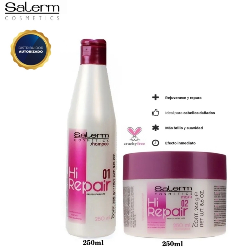 Foto 2 pulgar | Kit De Tratamiento De Champú Y Crema Hi Repair Salerm Cosmetics - Venta Internacional.