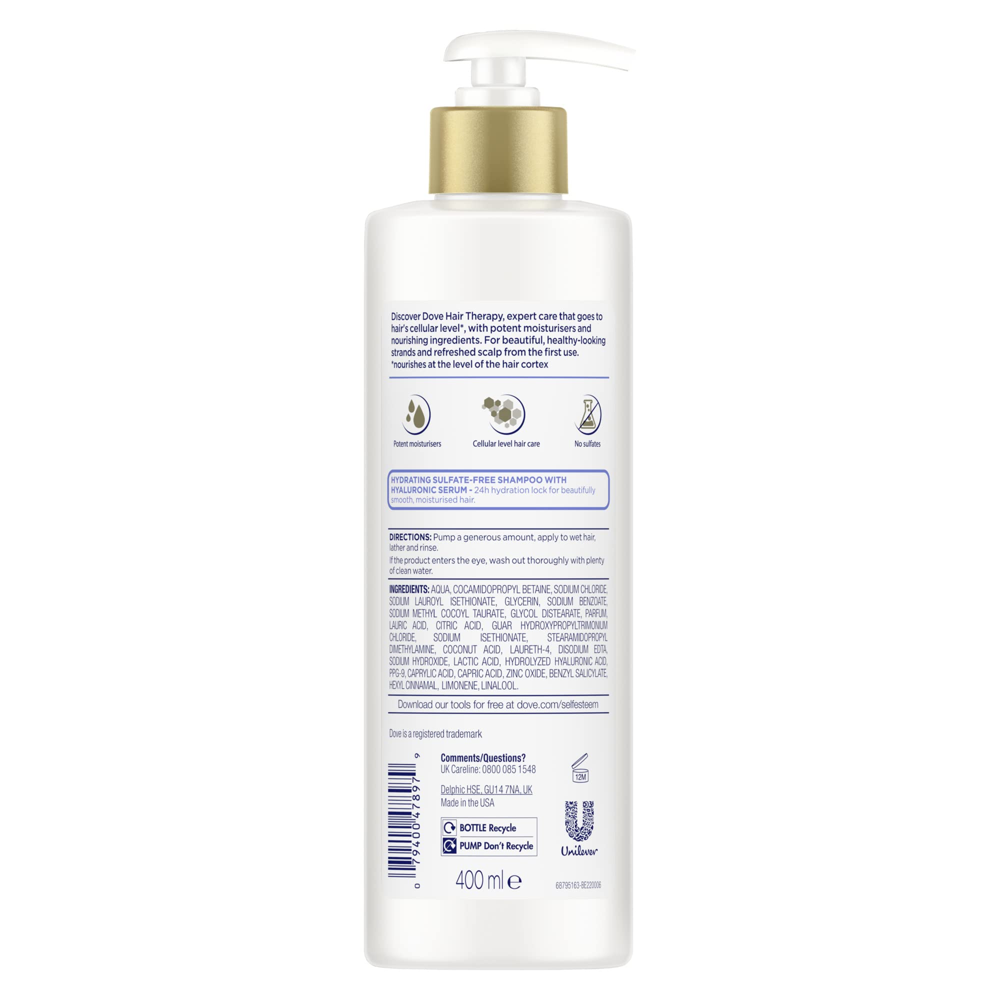 Foto 4 pulgar | Champú Dove Hair Therapy Hydration Spa De 400 Ml Para Cabello Seco - Venta Internacional