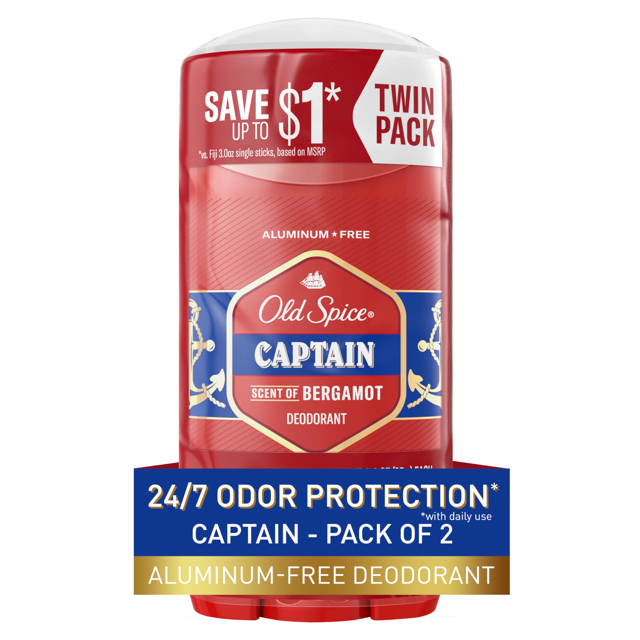 Desodorante Old Spice Captain Para Hombre Sin Aluminio, 90 Ml, 2 Unidades - Venta Internacional.