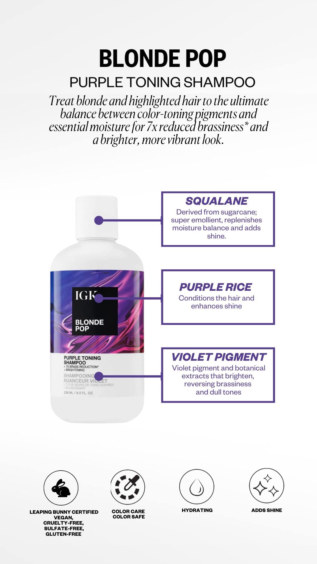 Foto 5 pulgar | Champú Igk Blonde Pop Purple Tonificante 240 Ml, Vegano, Libre De Crueldad Animal - Venta Internacional.