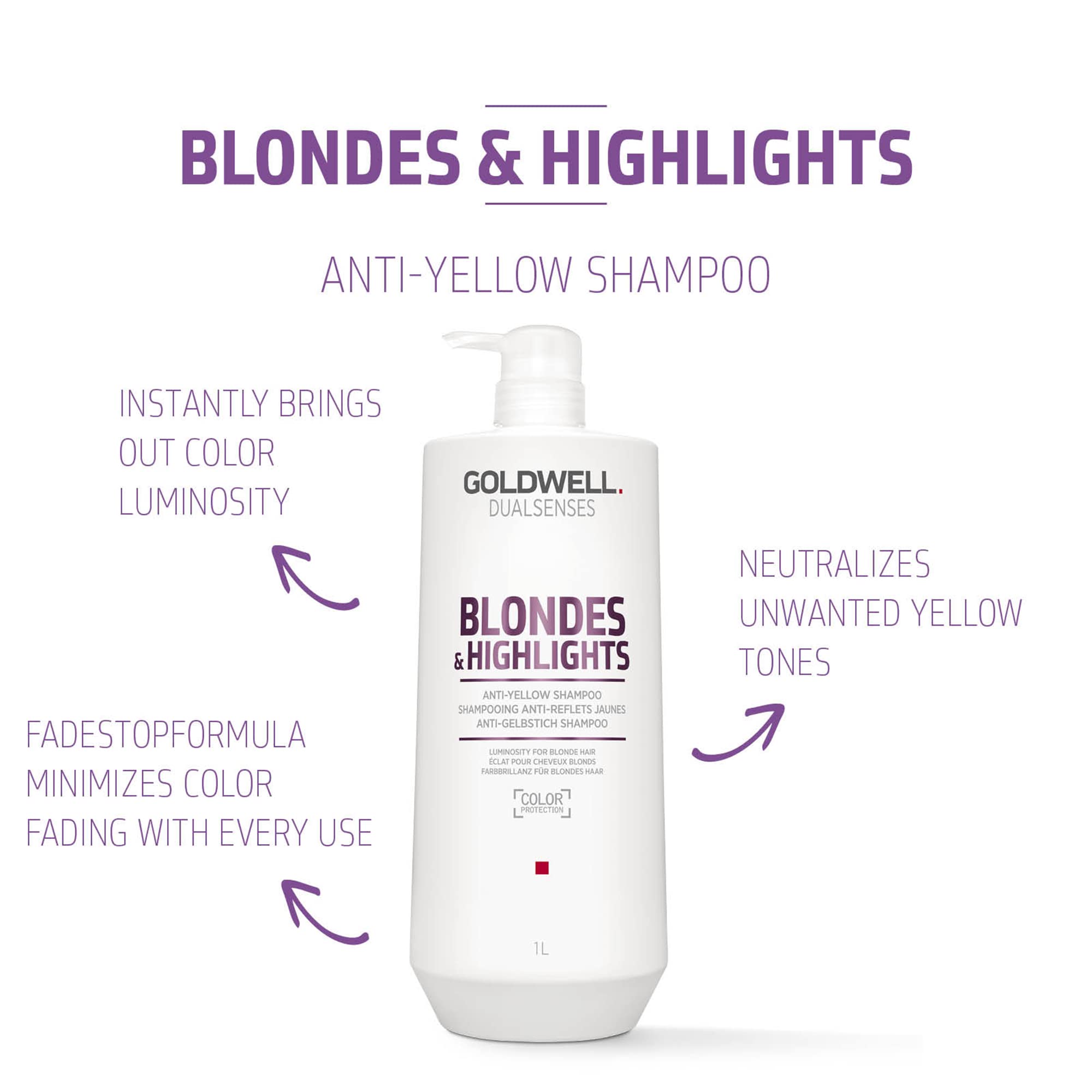Foto 3 pulgar | Champú Goldwell Dualsenses Blondes & Highlights Anti-yellow 1l - Venta Internacional.