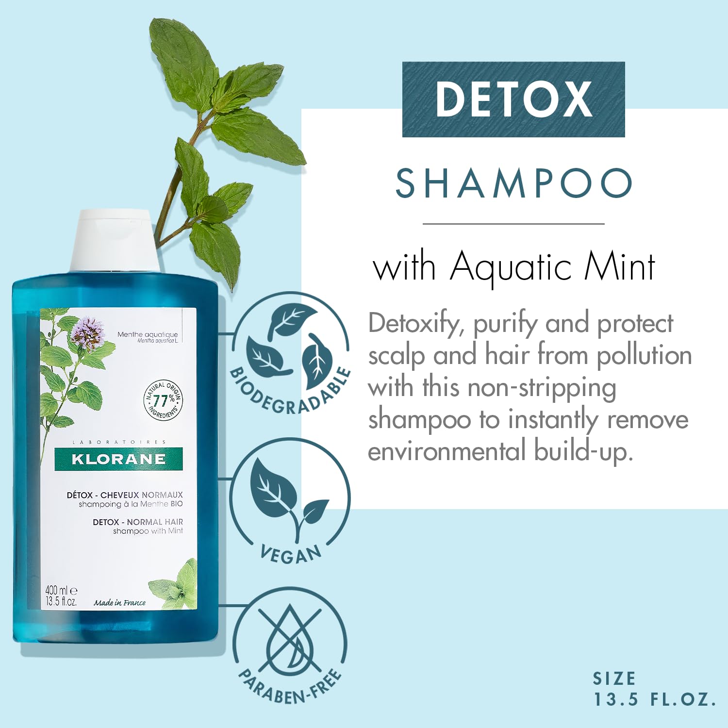 Foto 3 pulgar | Champú Klorane Detox Con Menta Acuática 400 Ml Para Cabello Opaco - Venta Internacional.