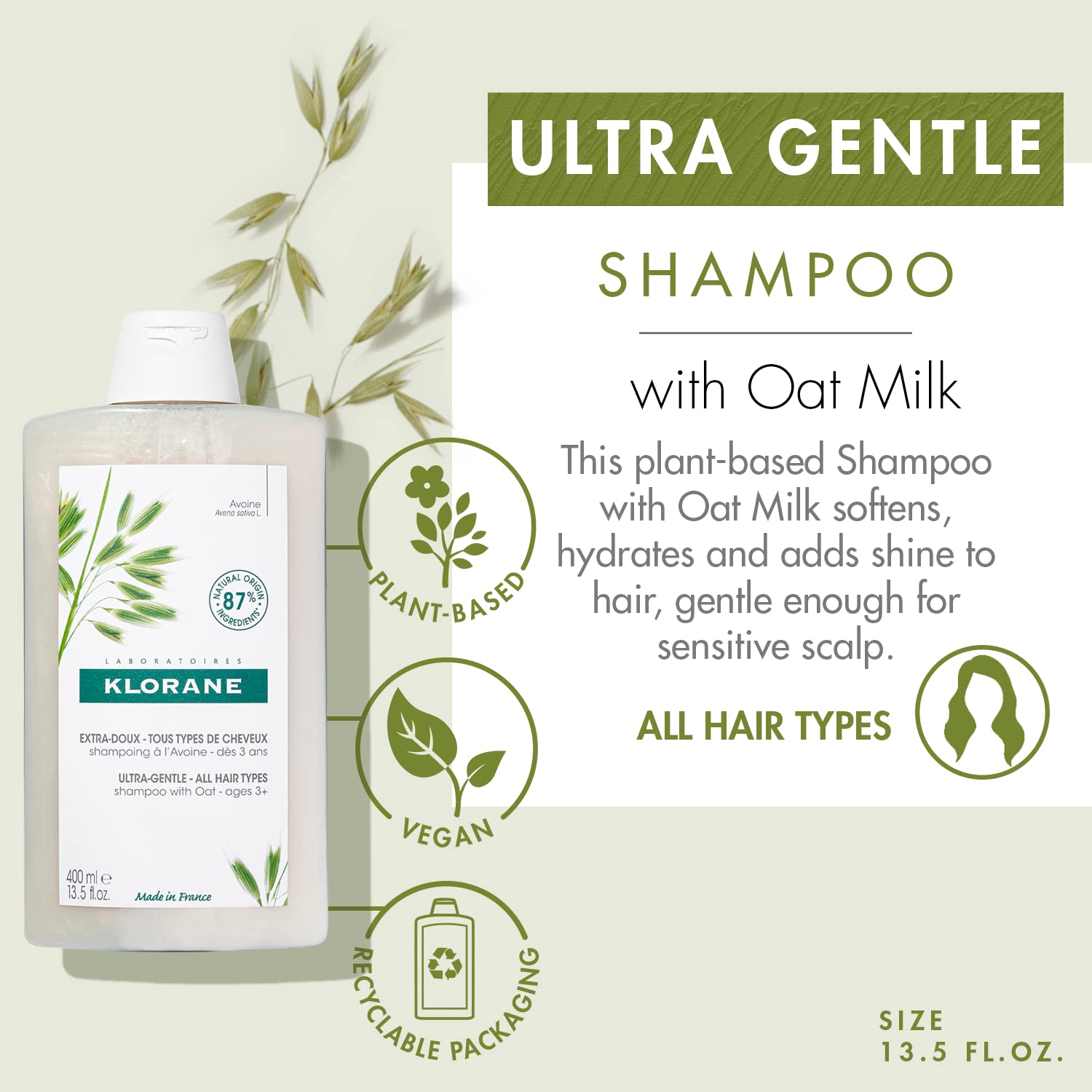 Foto 3 pulgar | Champú Klorane Ultra-suave Con Leche De Avena 200 Ml Sin Sulfatos - Venta Internacional.