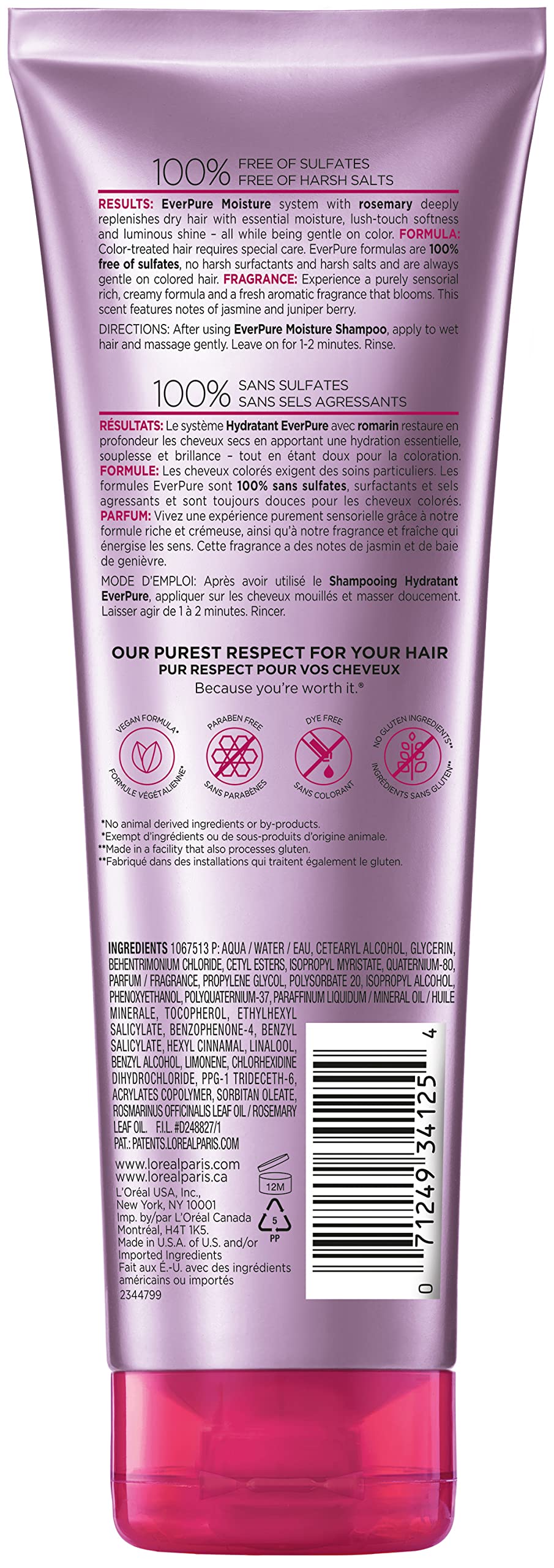 Foto 6 pulgar | Acondicionador L'oreal Paris Everpure Moisture 250 Ml Sin Sulfatos - Venta Internacional.
