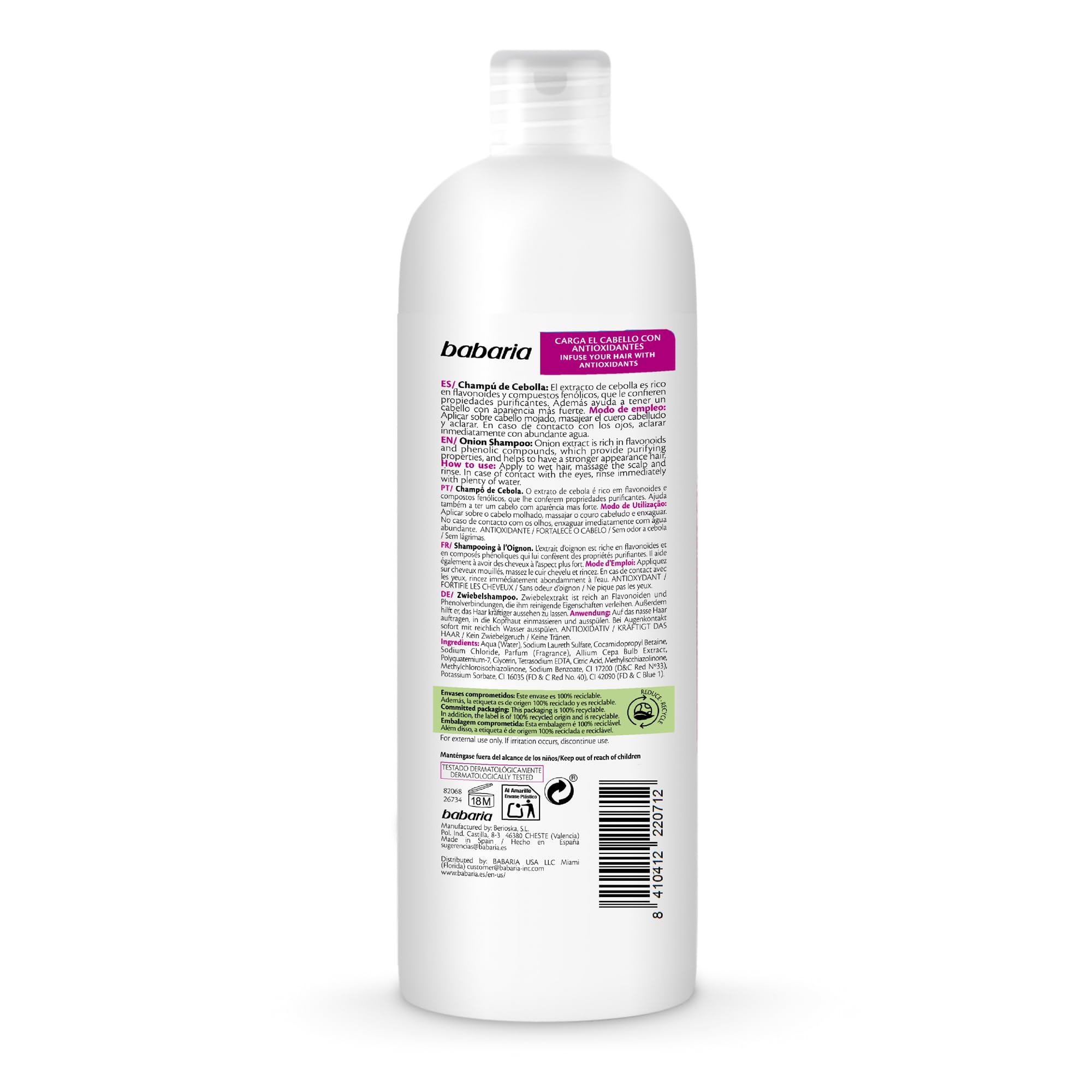 Foto 7 | Champú Babaria Onion, Sin Olor, Sin Lágrimas, 700 Ml, Antioxidante - Venta Internacional.