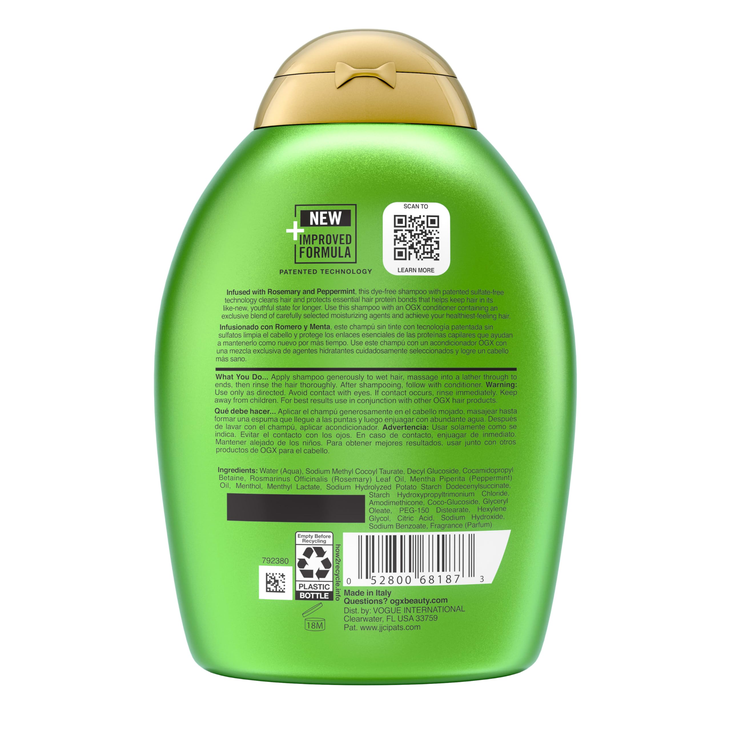 Foto 8 pulgar | Champú Ogx Clarifying Strength + Rosemary Mint 385 Ml - Venta Internacional.