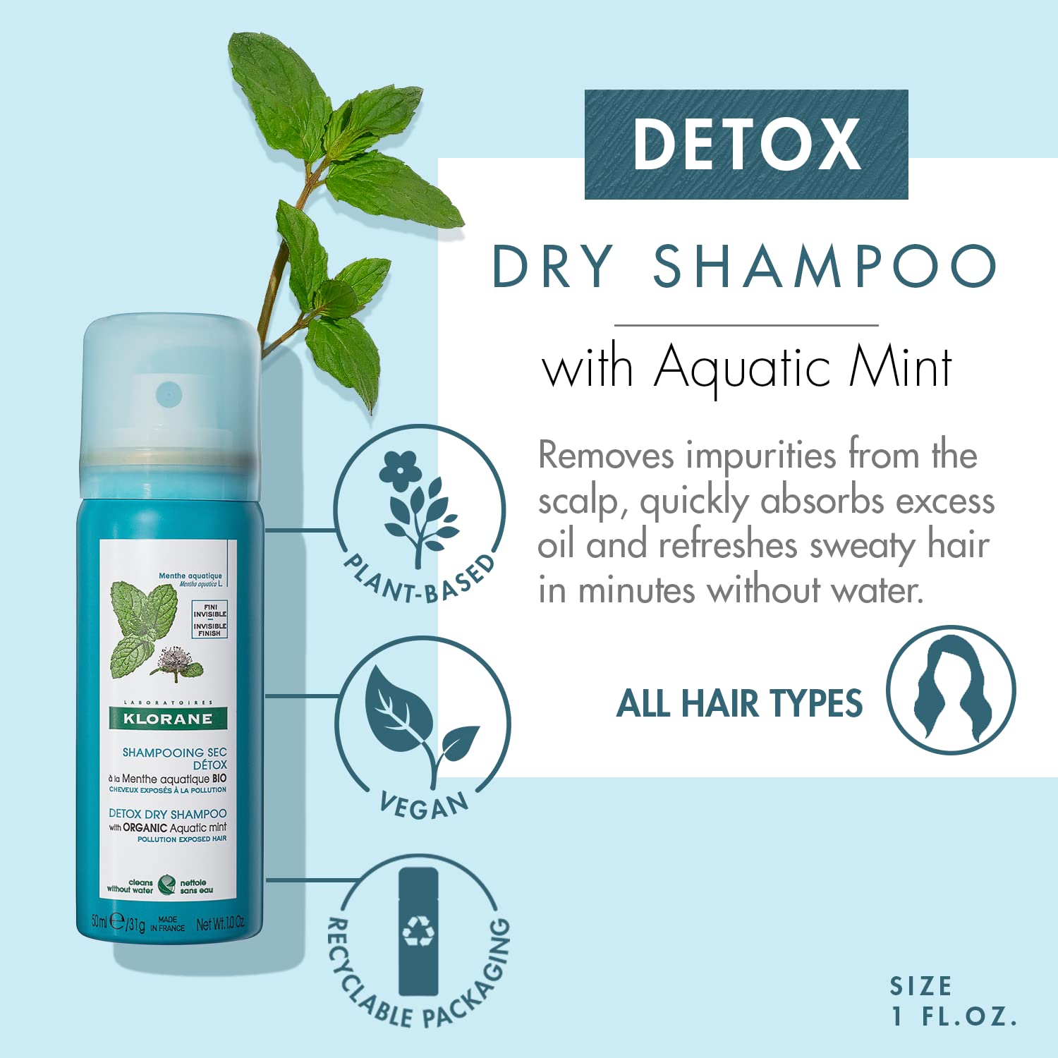 Foto 3 pulgar | Champú Seco Klorane Detox Con Menta Acuática 30 Ml Para Todo El Cabello - Venta Internacional.