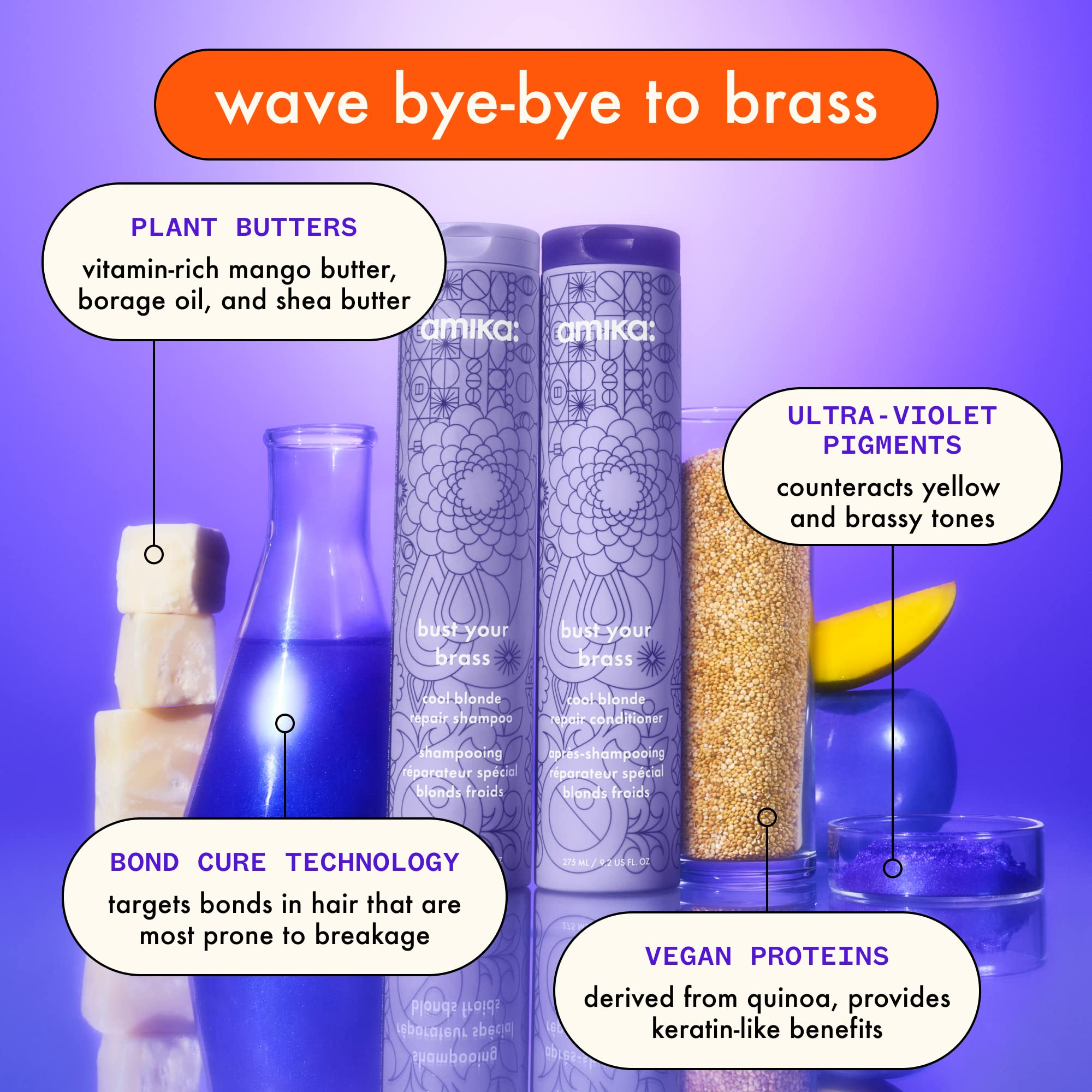 Foto 5 pulgar | Champú Amika Bust Your Brass Cool Blonde Repair 275 Ml - Venta Internacional.