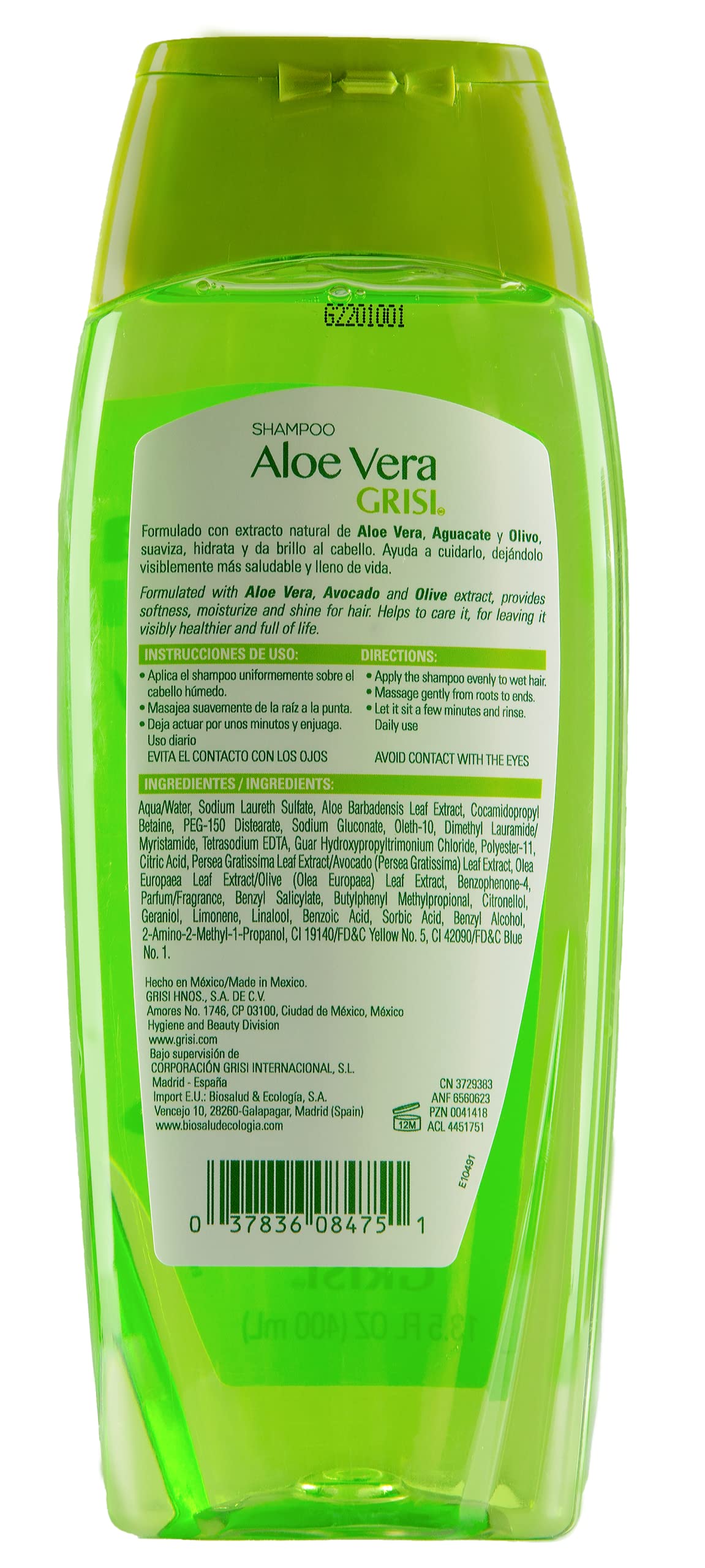 Foto 5 pulgar | Champú Hidratante Grisi Aloe Vera Con Extracto De Aloe Vera 400 Ml - Venta Internacional.