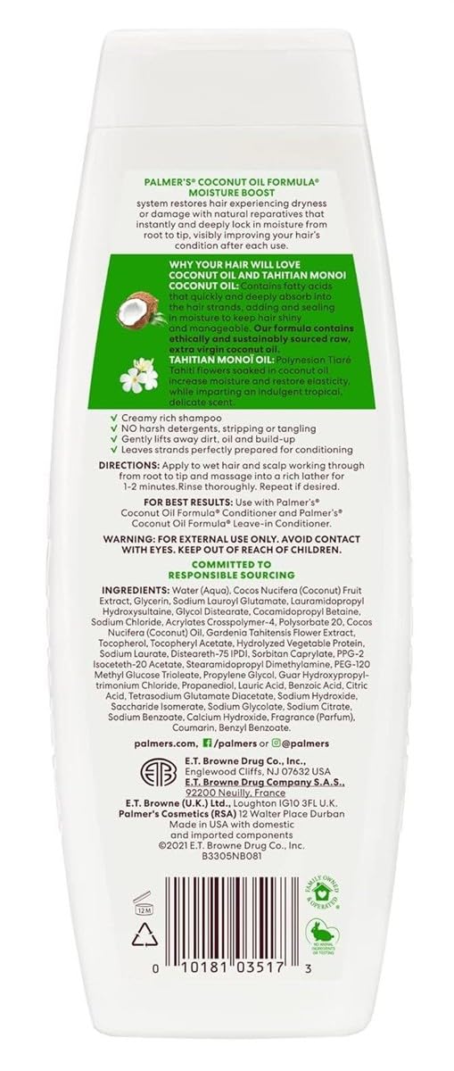 Foto 3 pulgar | Champú Palmers Moisture Boost Con Aceite De Coco, 400 Ml (paquete De 2) - Venta Internacional.