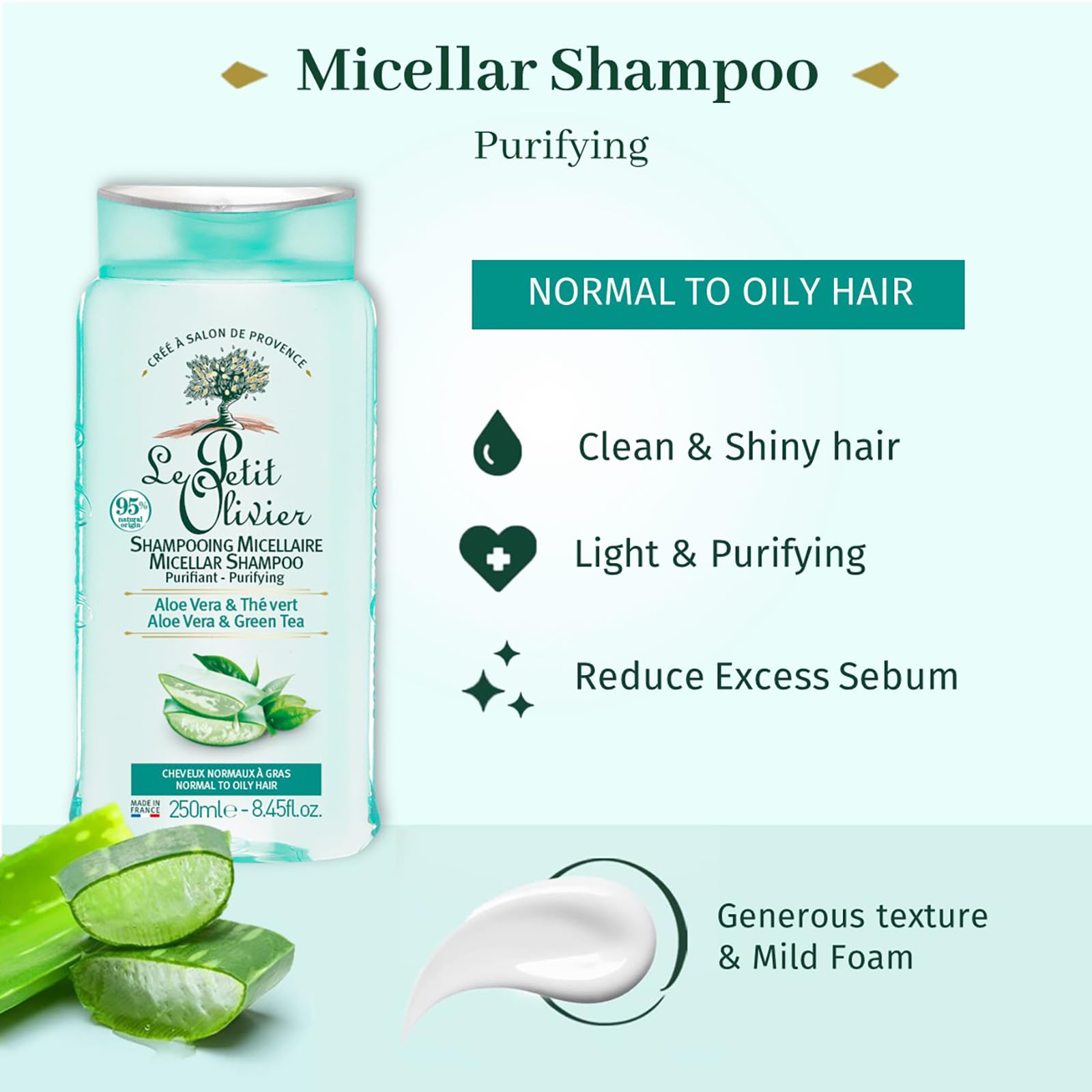 Foto 3 pulgar | Champú Le Petit Olivier Con Aloe Vera Micelar Purificador, 250 Ml - Venta Internacional.