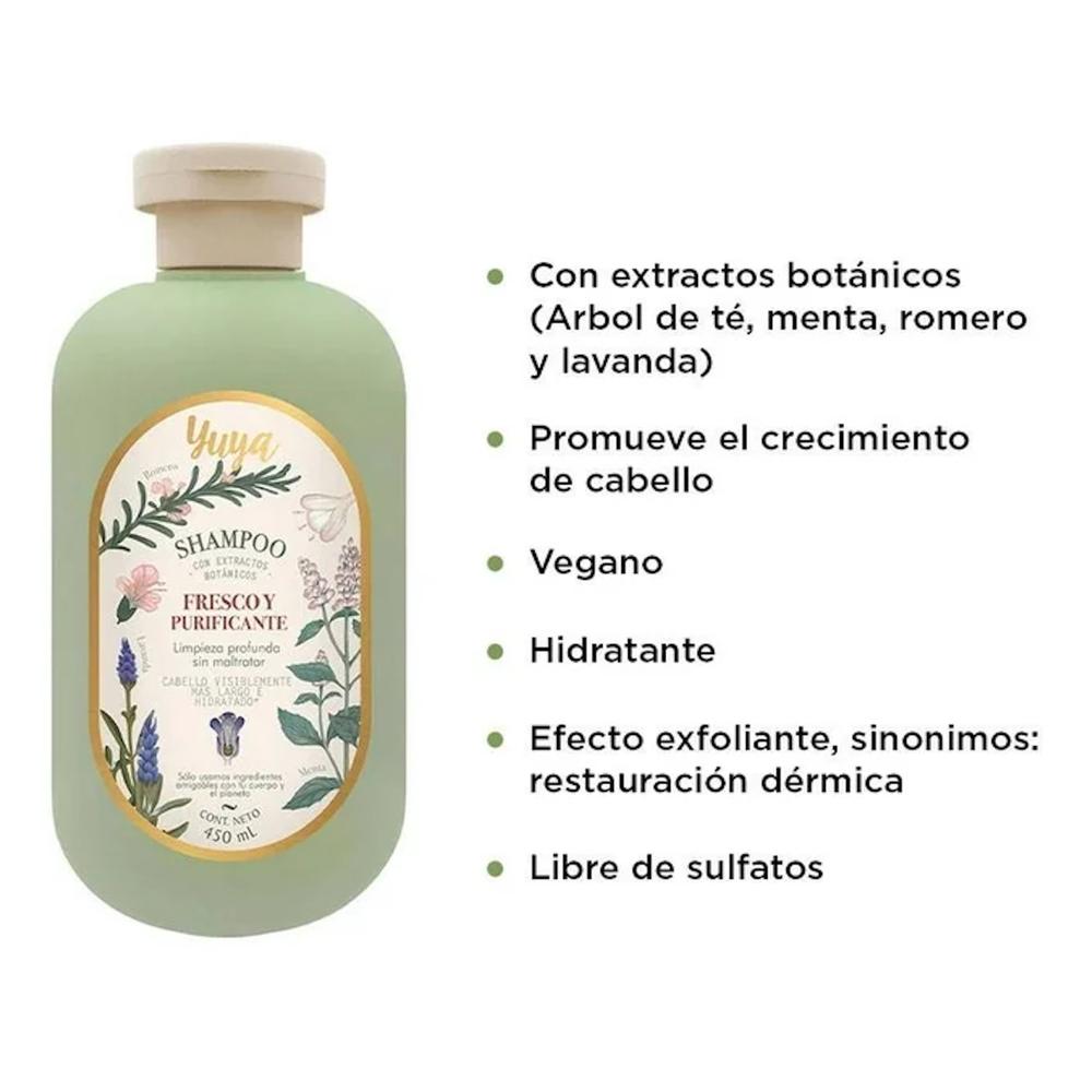 Foto 5 pulgar | Shampoo Fresco Y Purificante Menta Lavanda Romero 450 Ml Yuya