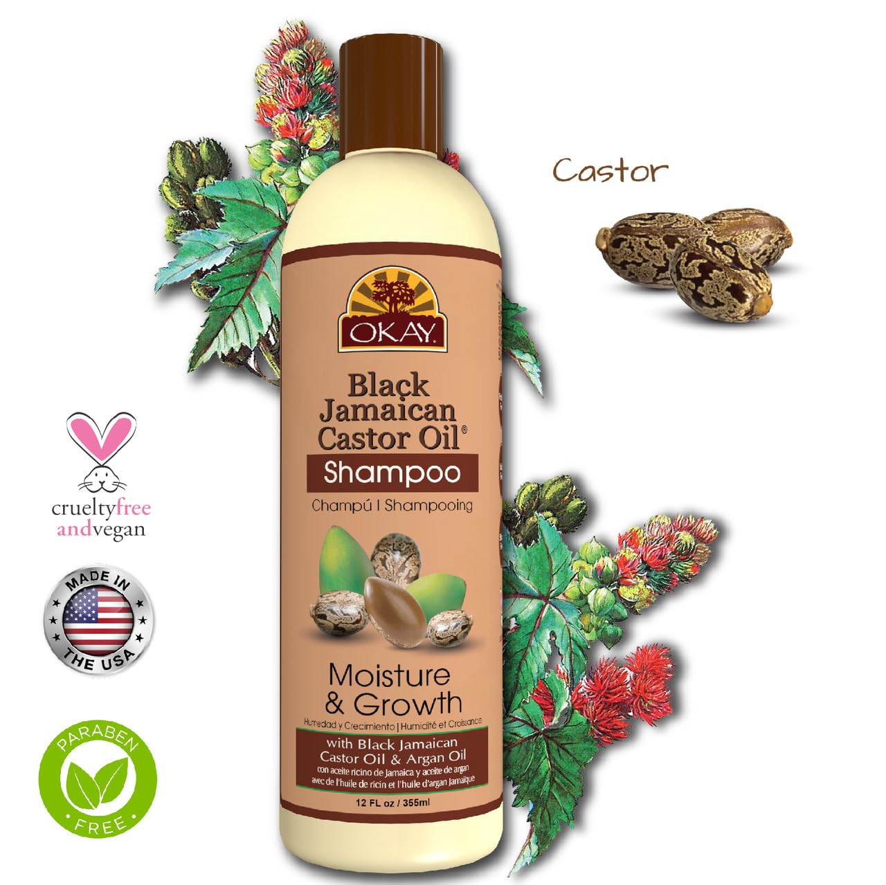 Foto 4 pulgar | Shampoo Okay Black, Aceite De Ricino Jamaicano, Hidratante, 355 Ml - Venta Internacional.