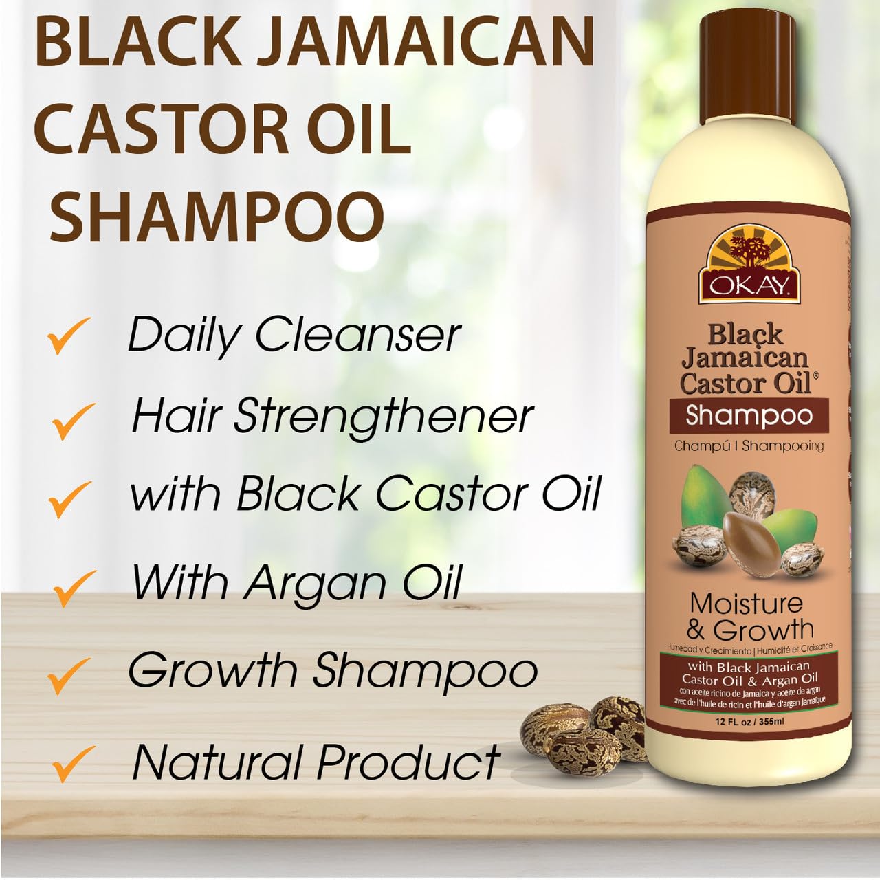 Foto 6 pulgar | Shampoo Okay Black, Aceite De Ricino Jamaicano, Hidratante, 355 Ml - Venta Internacional.