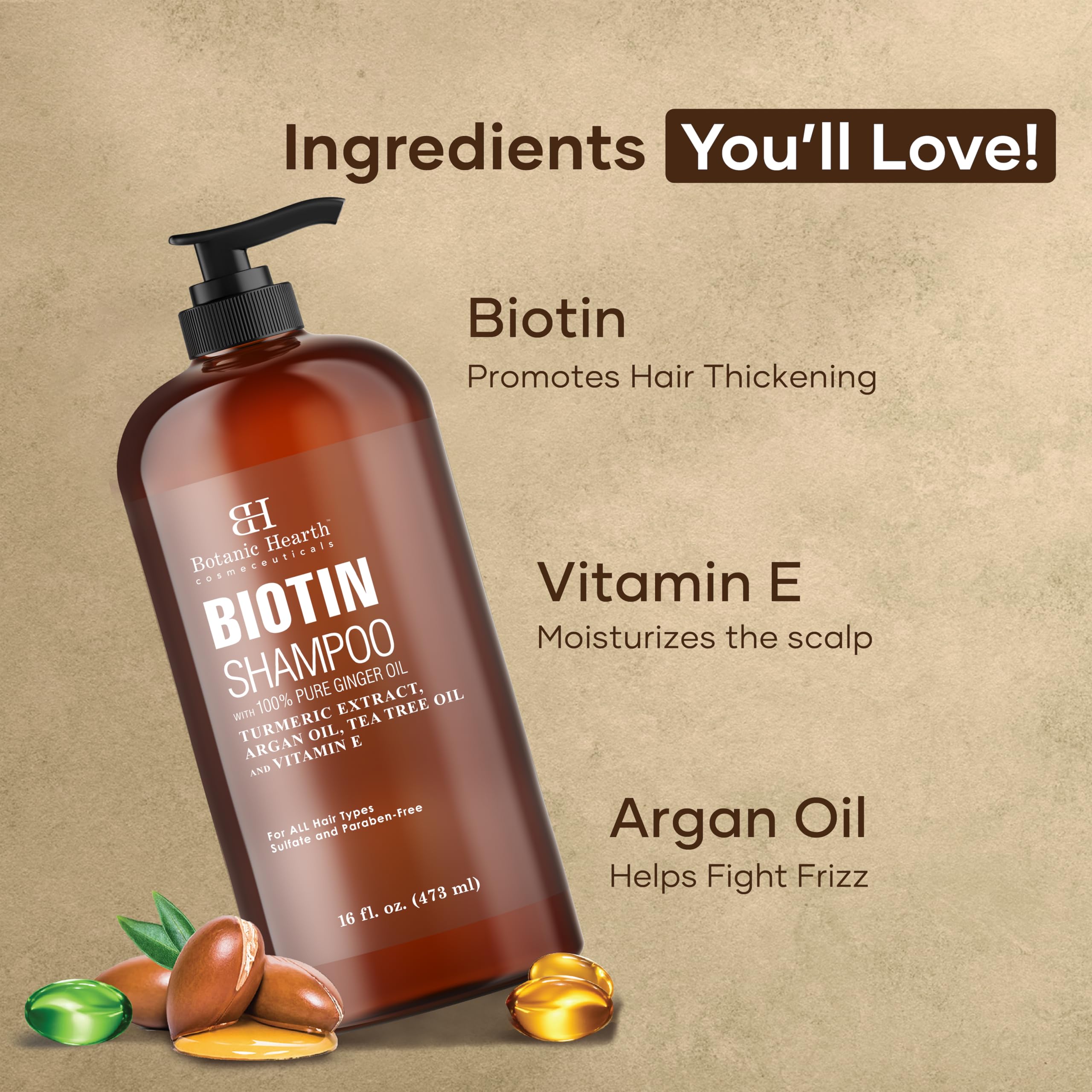 Foto 4 pulgar | Champú Botanic Hearth Biotin Con Aceite De Jengibre Y Queratina 480 Ml - Venta Internacional.