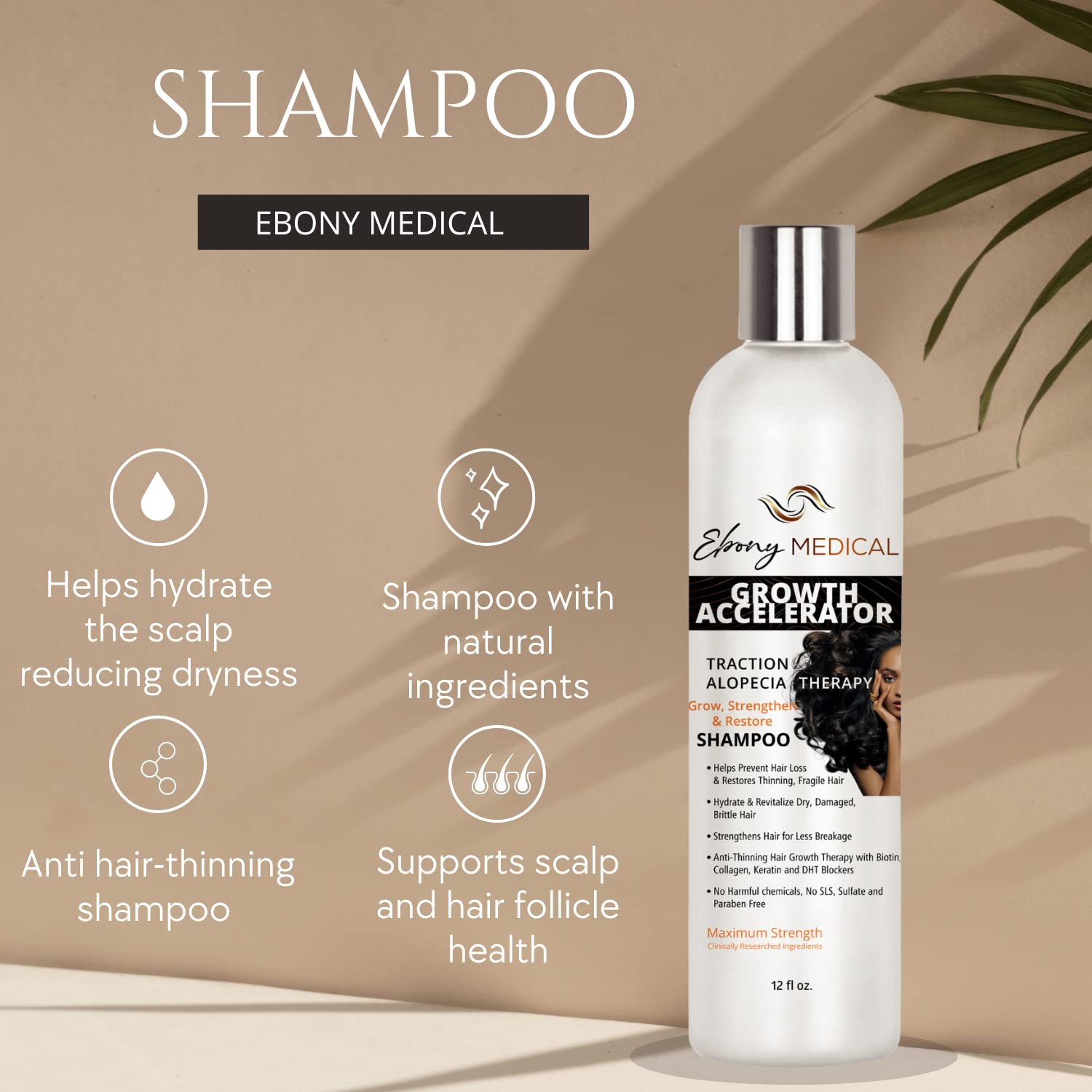 Foto 2 | Champú Ebony Medical Growth Accelerator Para Tratamiento De Alopecia - Venta Internacional.