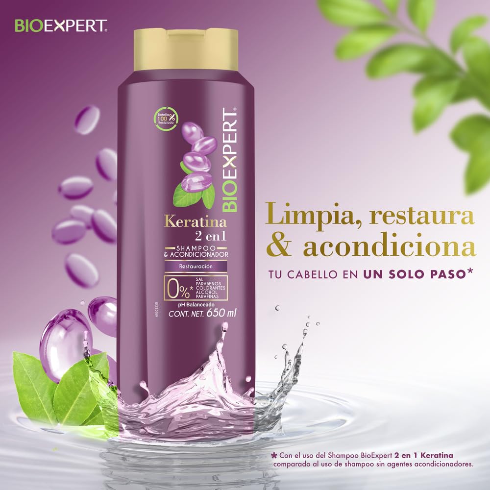 Foto 4 | Champú Y Acondicionador Bioexpert 2 En 1 Con Queratina 650 Ml - Venta Internacional.