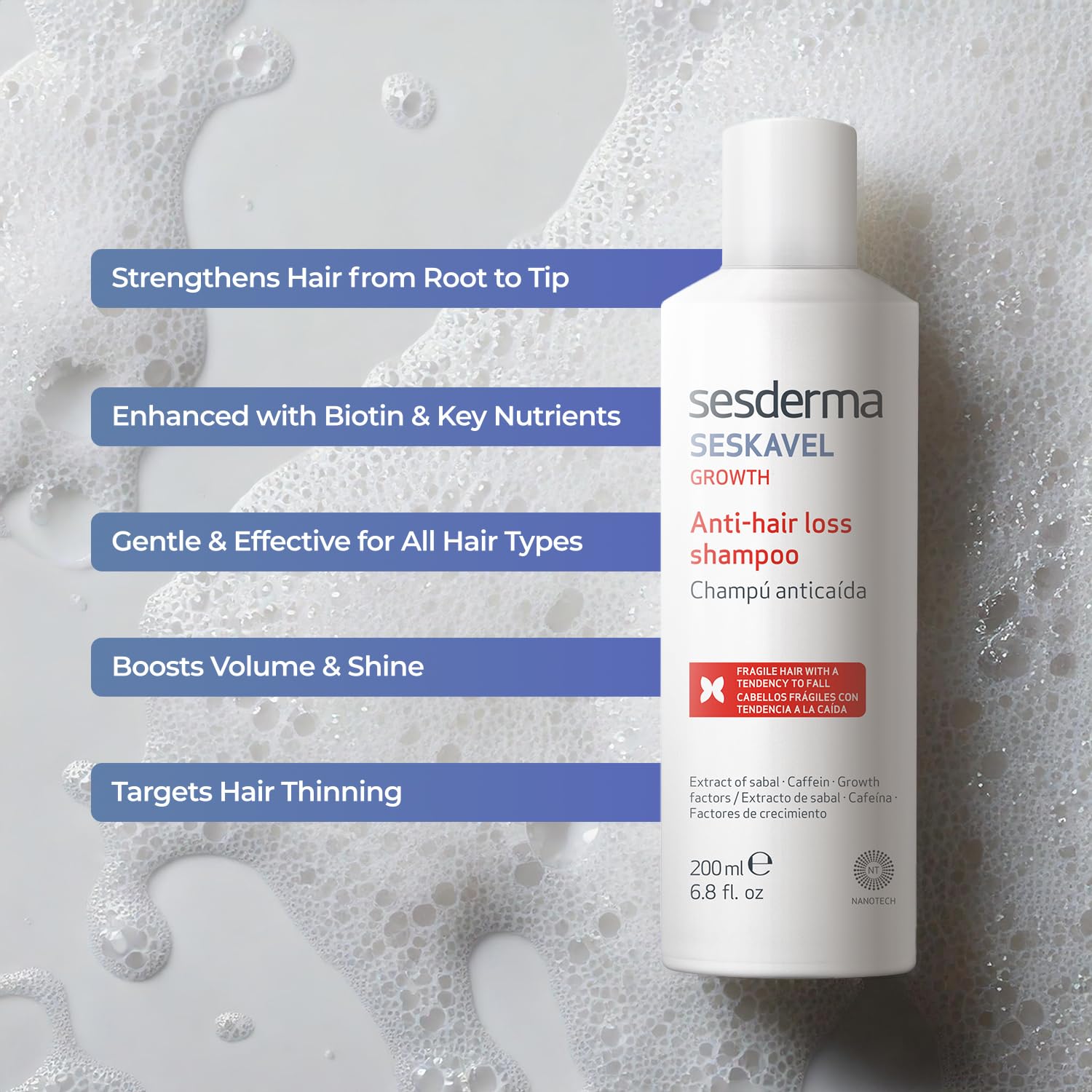 Foto 4 pulgar | Champú Sesderma Seskavel Para Fortalecer El Cabello, 200 Ml, Adelgazante - Venta Internacional.