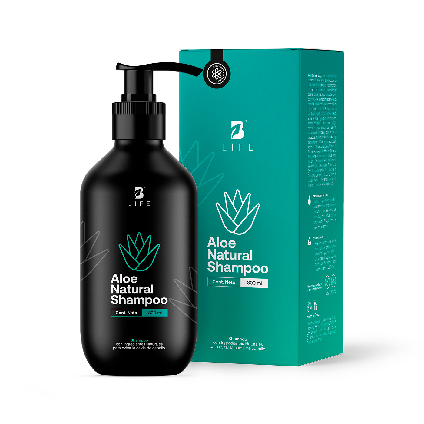 Shampoo Natural De 800ml. Sin Sulfatos Ni Parabenos Con Aloe Vera. Natural Shampoo B Life.