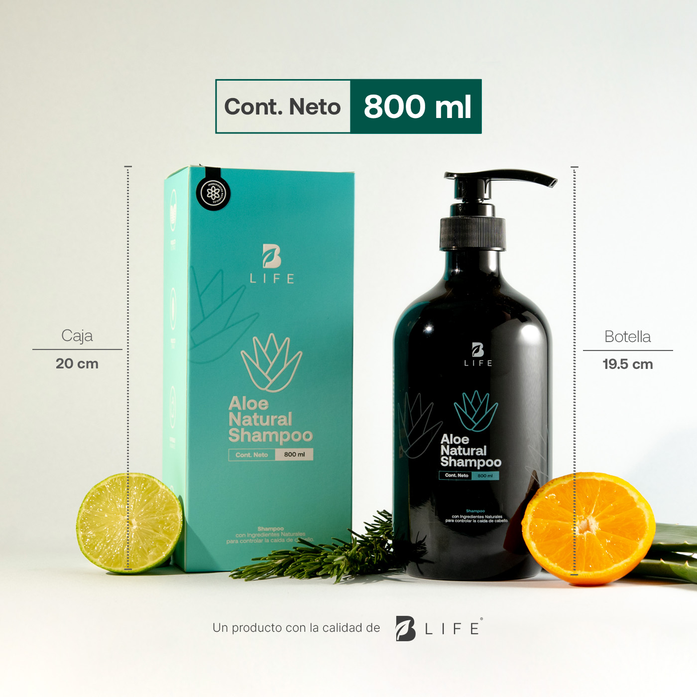 Foto 7 pulgar | Shampoo Natural De 800ml. Sin Sulfatos Ni Parabenos Con Aloe Vera. Natural Shampoo B Life.