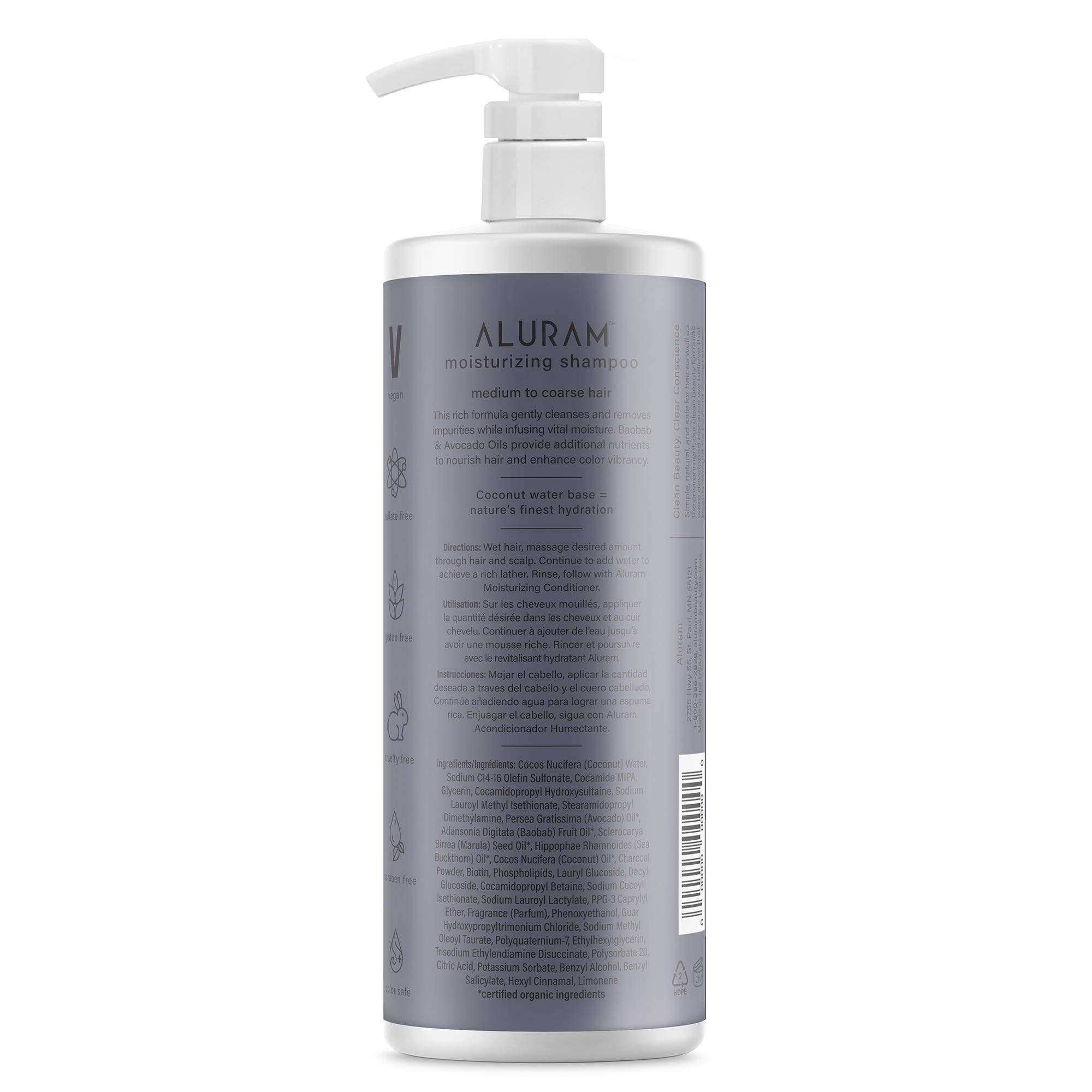 Foto 3 pulgar | Champú Aluram, Agua De Coco, Hidratante, 1 Litro, Para Cabello Medio Grueso - Venta Internacional.