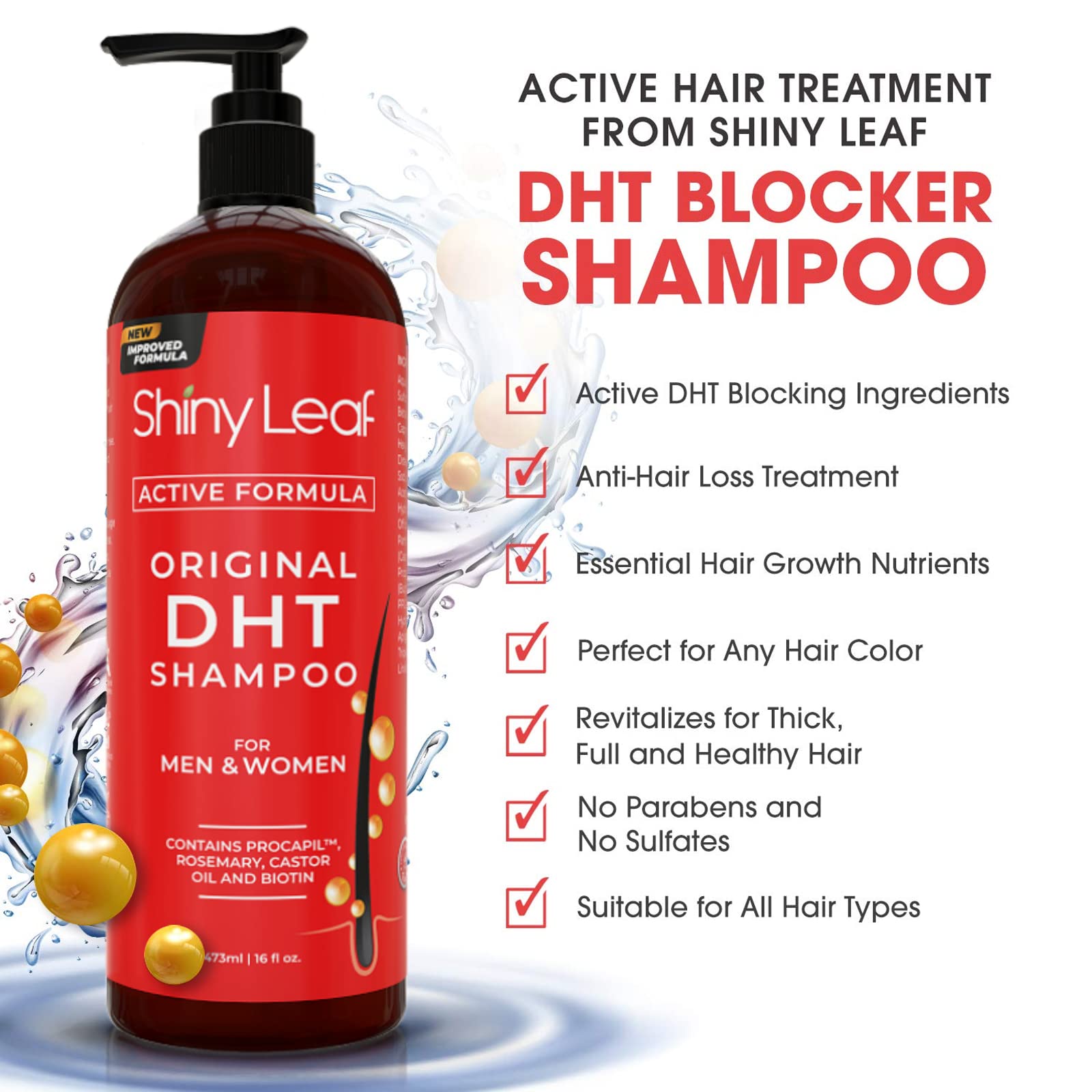 Foto 3 | Champú Shiny Leaf Dht Blocker Anticaída Con Biotina 480 Ml - Venta Internacional.