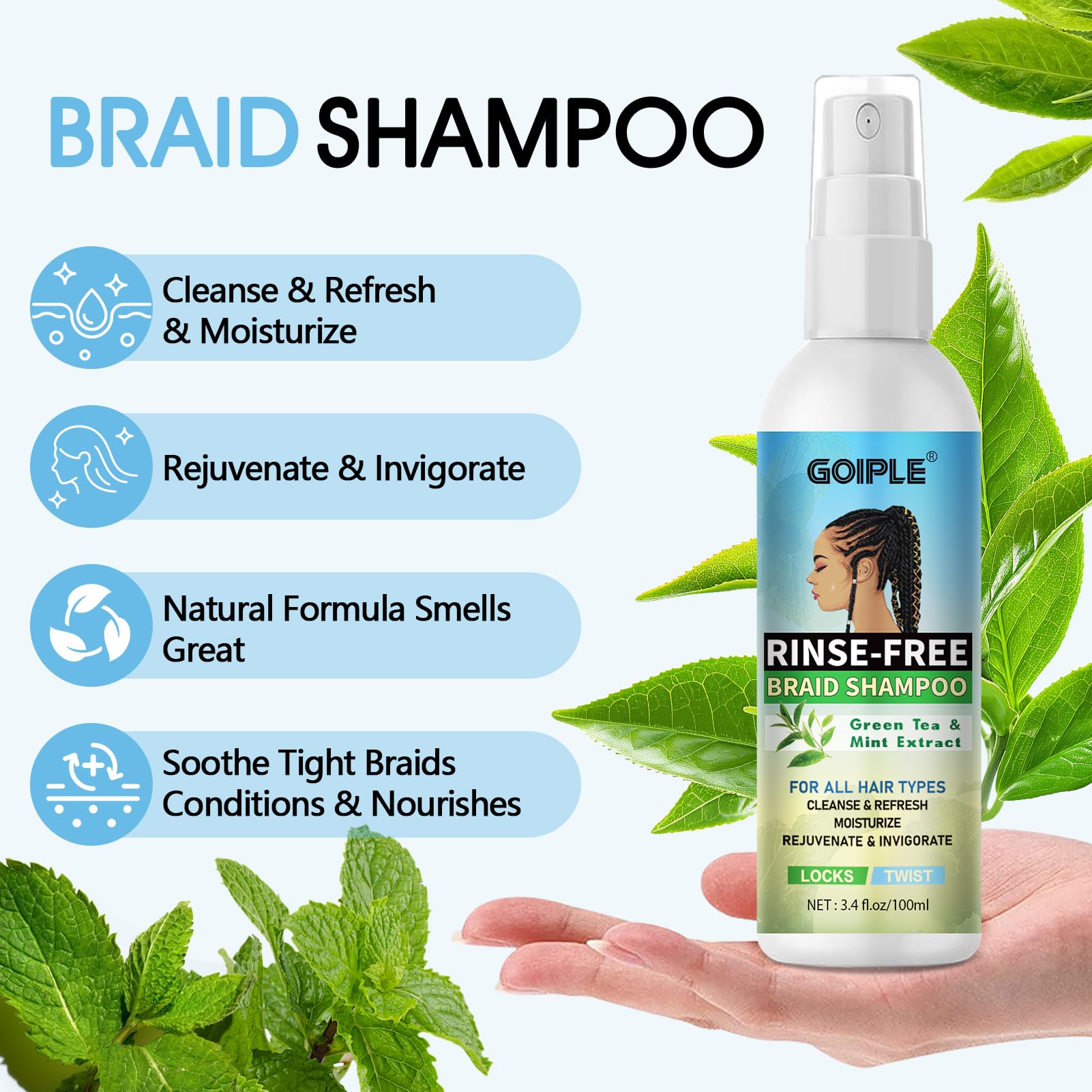 Foto 6 pulgar | Champú Braid Spray Goiple Rose Mint Para Rastas, 200 Ml, Sin Agua - Venta Internacional.
