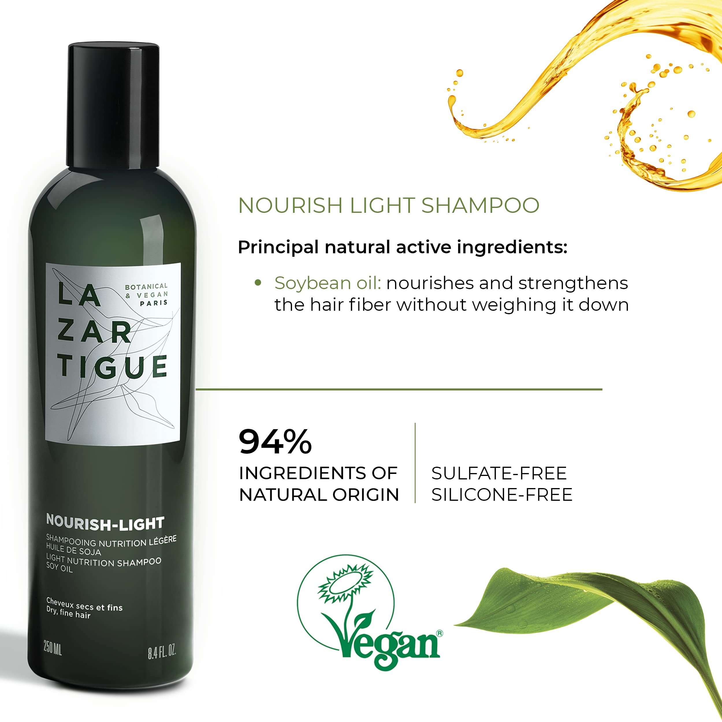 Foto 5 pulgar | Champú Lazartigue Nourish Light Con Aceite De Soja, 250 Ml, Para Cabello Seco Y Fino - Venta Internacional.