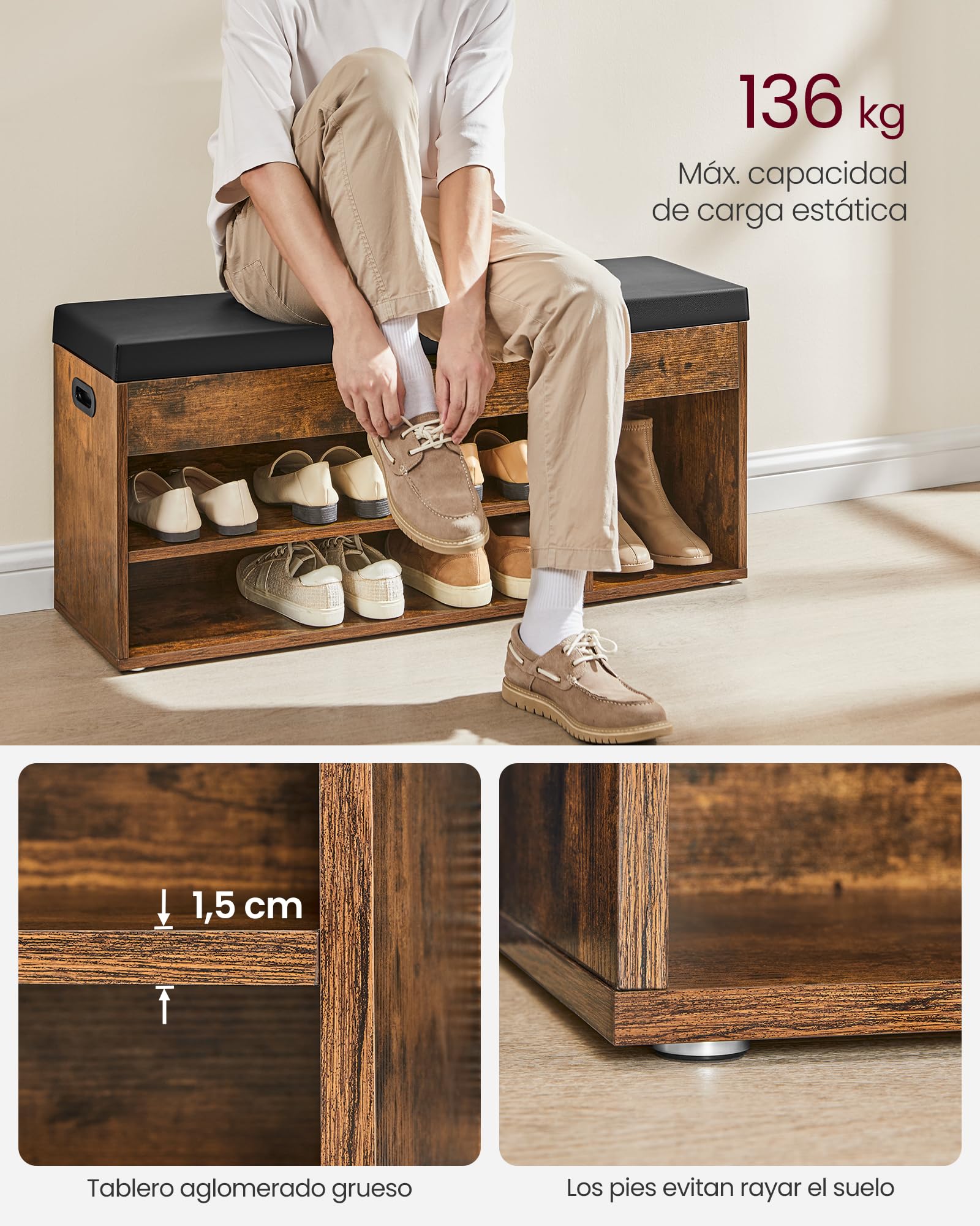 Foto 4 pulgar | Banco Para Zapatos Vasagle Con Almacenamiento Y Cojín De 150 Kg De Capacidad