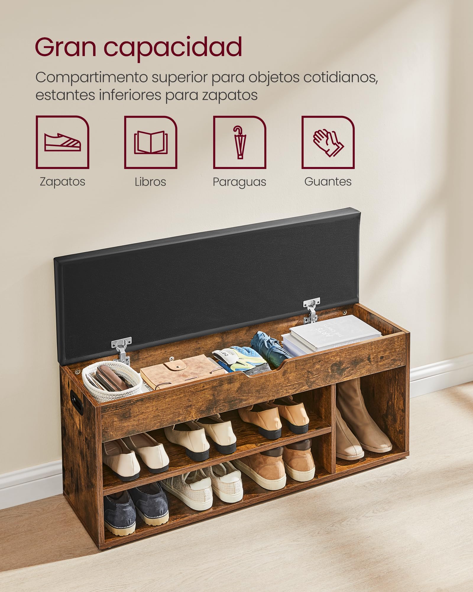 Foto 5 pulgar | Banco Para Zapatos Vasagle Con Almacenamiento Y Cojín De 150 Kg De Capacidad