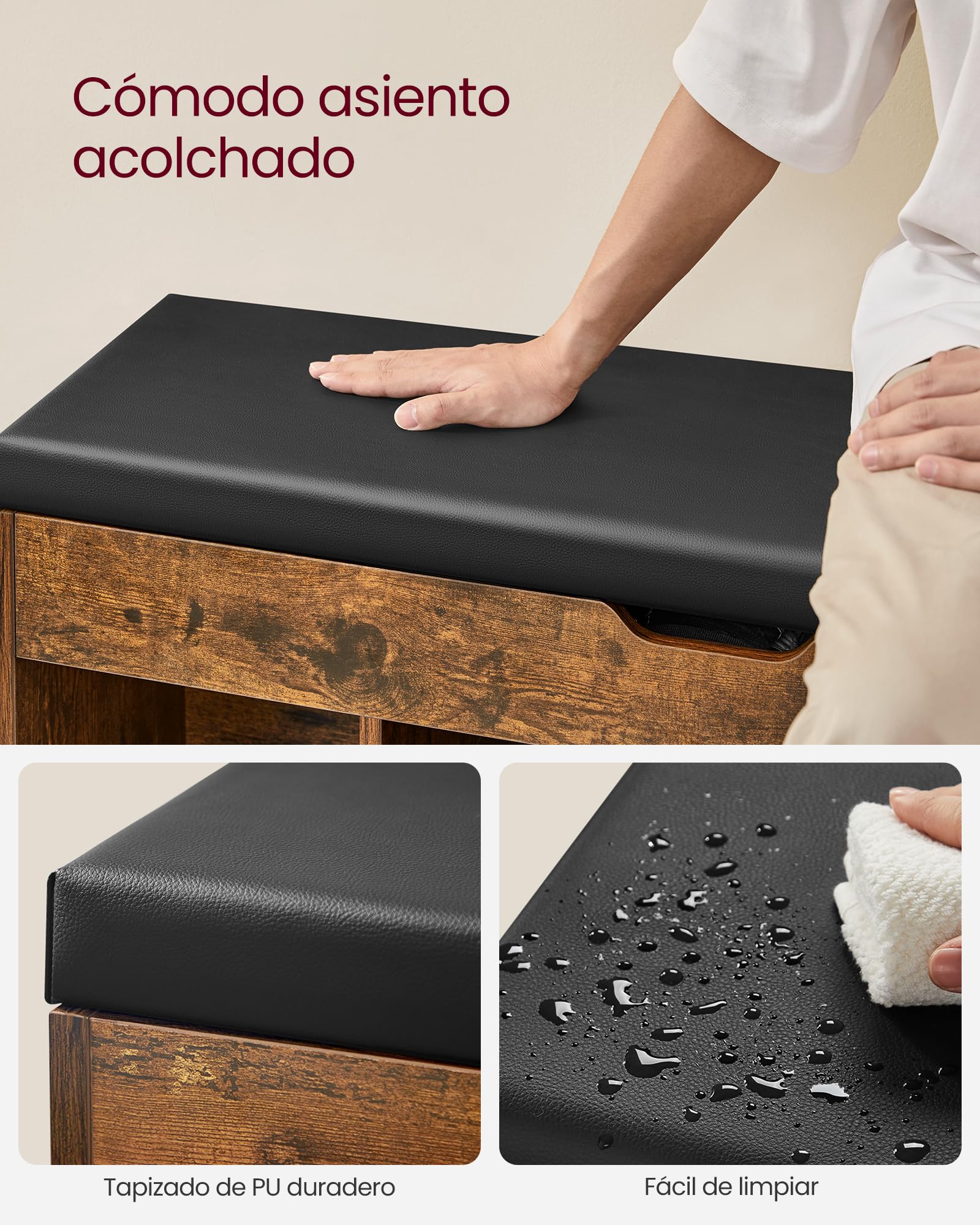 Foto 7 pulgar | Banco Para Zapatos Vasagle Con Almacenamiento Y Cojín De 150 Kg De Capacidad