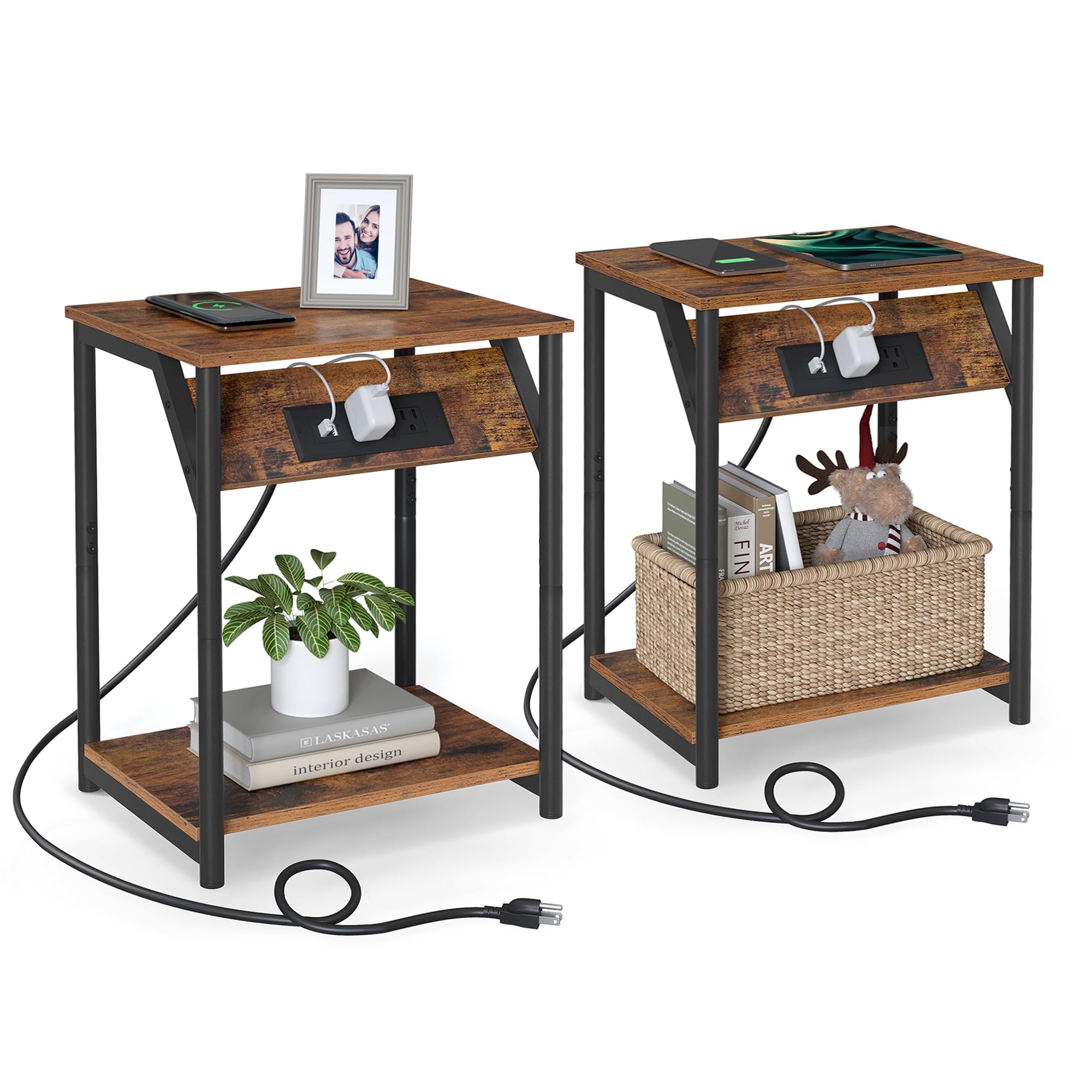 Set De 2 Estaciones De Carga Para Mesa Auxiliar Vasagle Con Puertos Usb